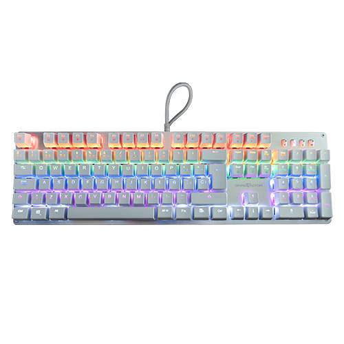 TECLADO MECÁNICO GAME FACTOR KBG400 - RAINBOW, SWITCH RED, USB, BLANCO 