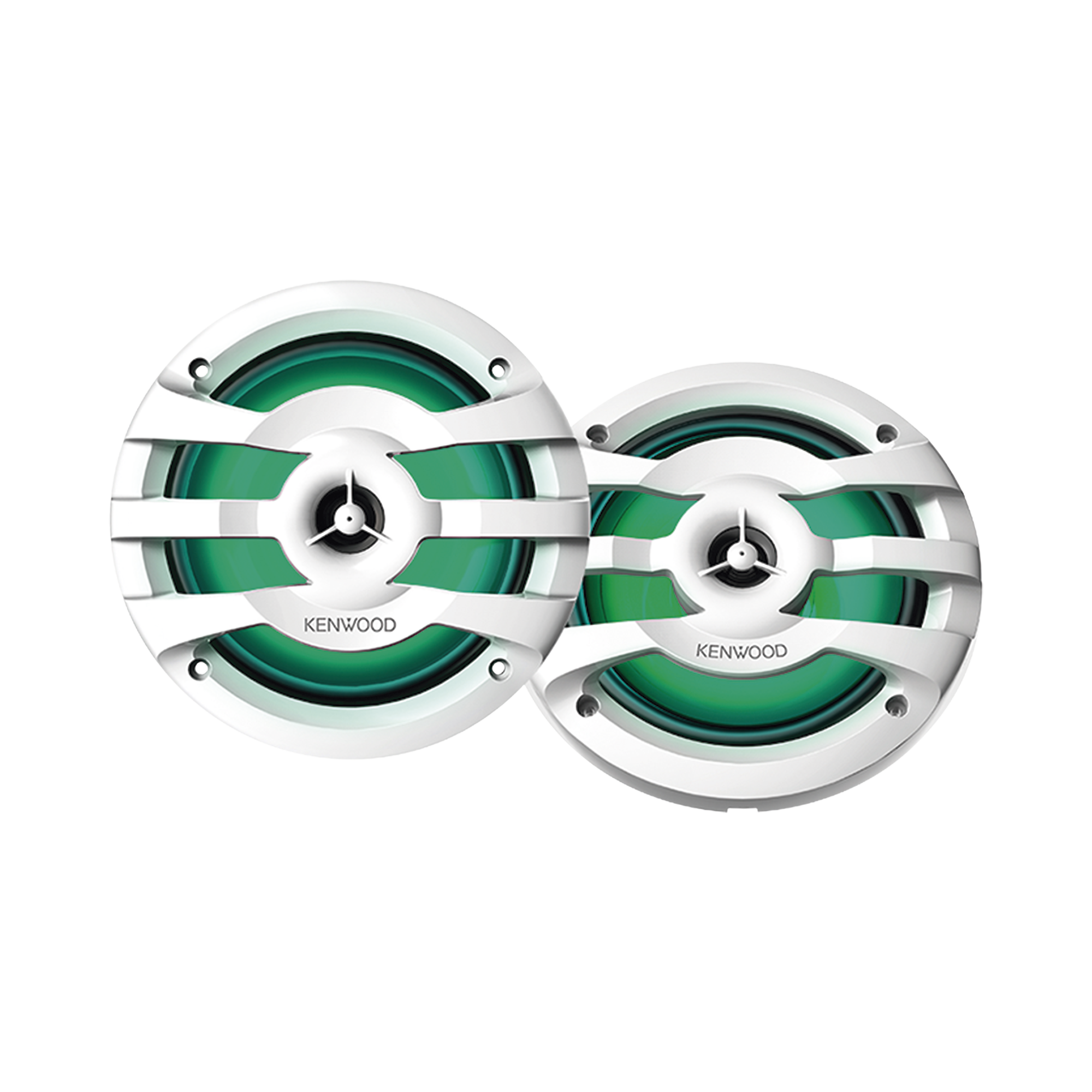 Par de altavoces fabricados en grado marinos en rejilla color blanco de 6.5' con iluminación led,  potencia máxima de 260 W