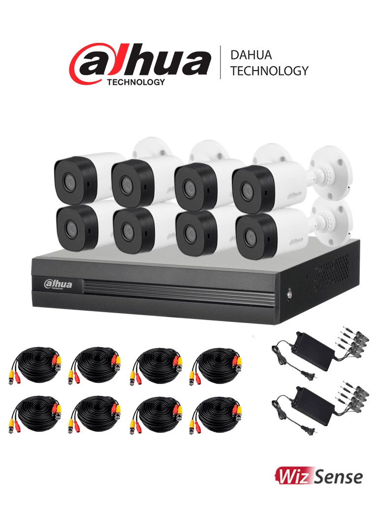 DAHUA KITXVR1B08- I+8-B1A21- Kit de 8 Canales 2 Megapixeles/ DVR Cooper-I WizSense/ Con IA/ H.265+/ 8 Camaras B1A21 1080p/ 8 Canales + 2 IP - 