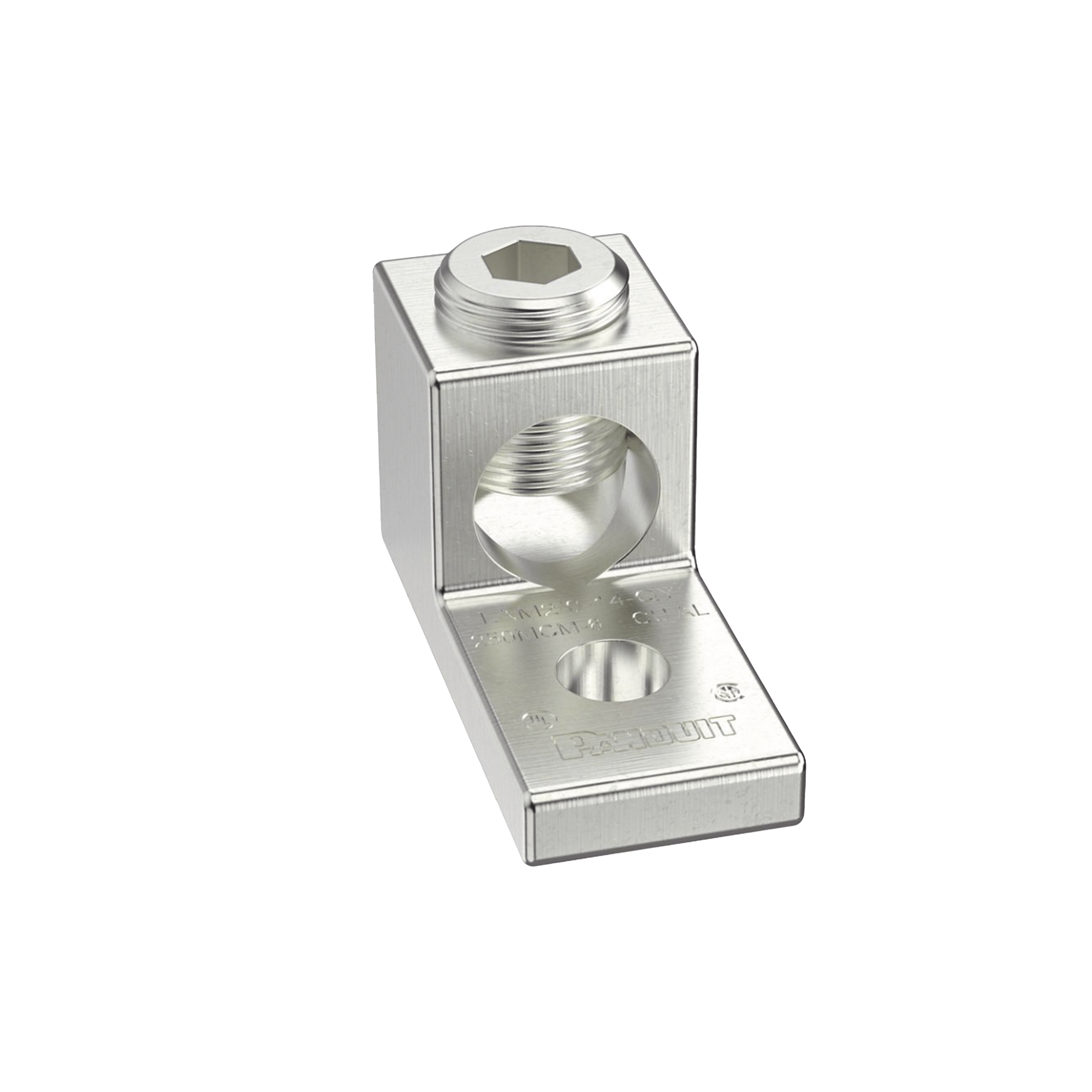 Terminal tipo Lengüeta Recta de Aluminio con Agujero 1/4', y Barril para Cable #14 - 2/0 AWG