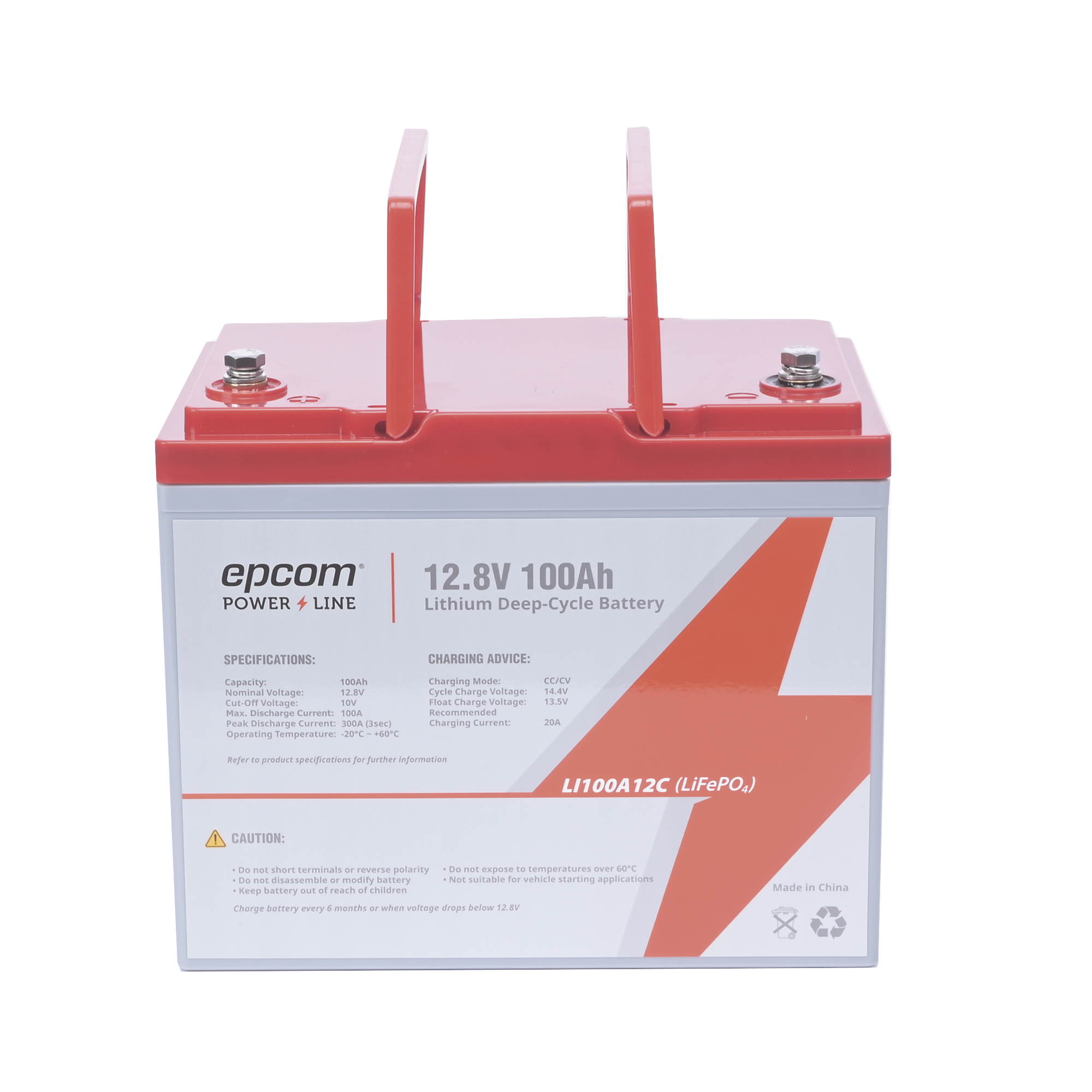 Batería de Litio Ciclo Profundo, 12.8 Vcc 100Ah (LiFePO4 de Celdas Cilíndricas) , Solar, Marina, Máximo 100 A de Descarga