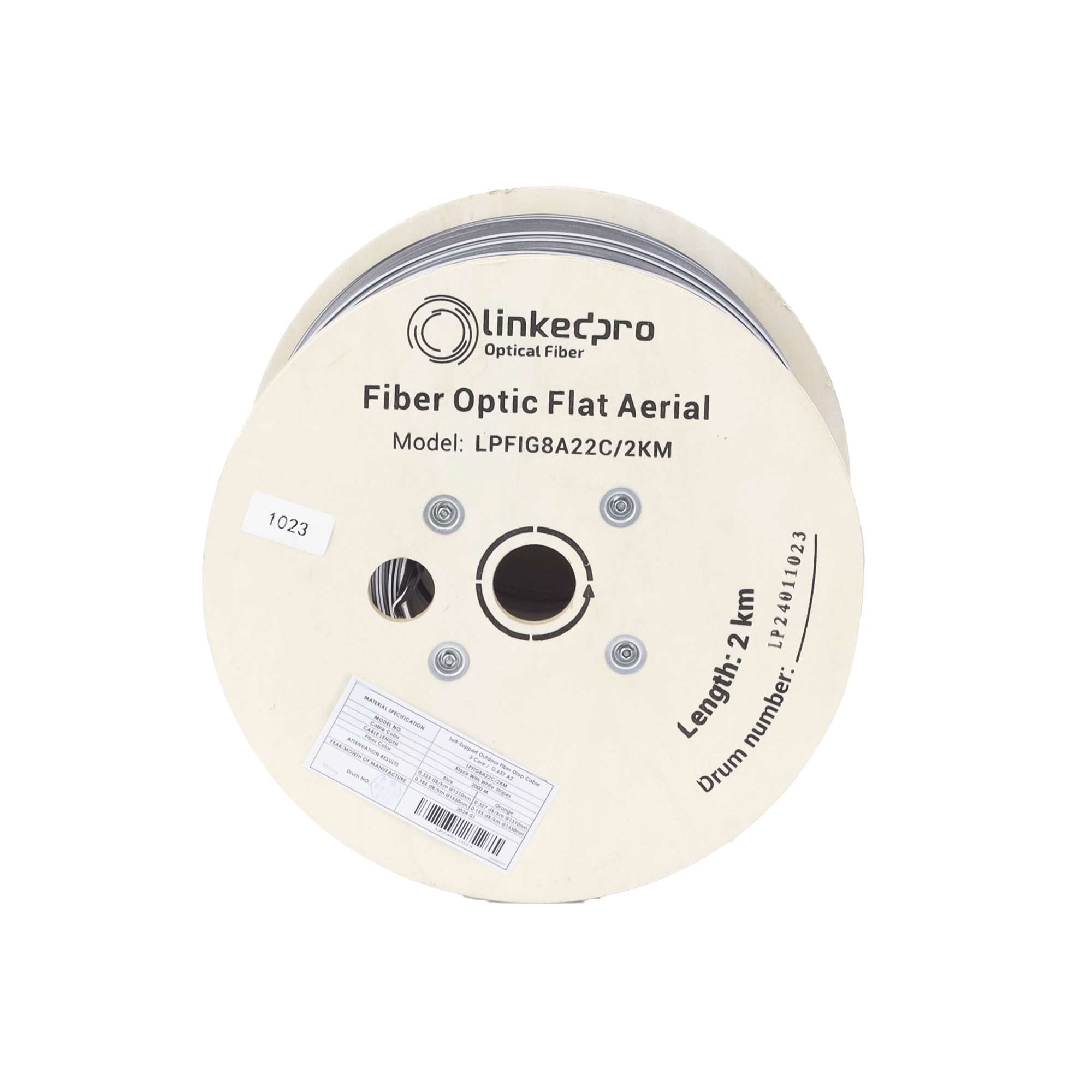 Carrete de 2 km de Fibra Óptica Aérea Mini Figura 8 G.657A2 tipo Drop, Monomodo de 2 Hilos (bifibra), Color Negro