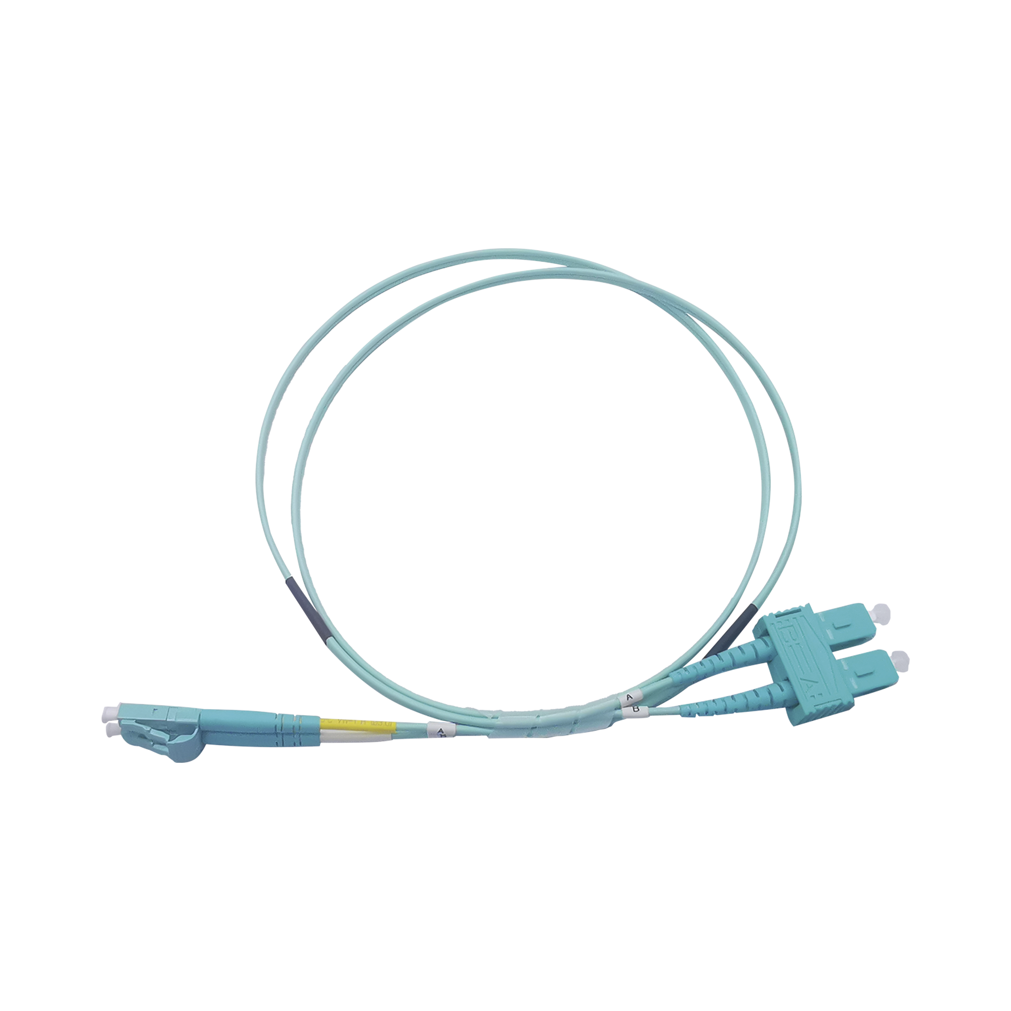 Jumper de Fibra Óptica Multimodo OM3 50/125 LC-SC OFNR (Riser), 2.0 mm, Dúplex, Aqua, 2 metros