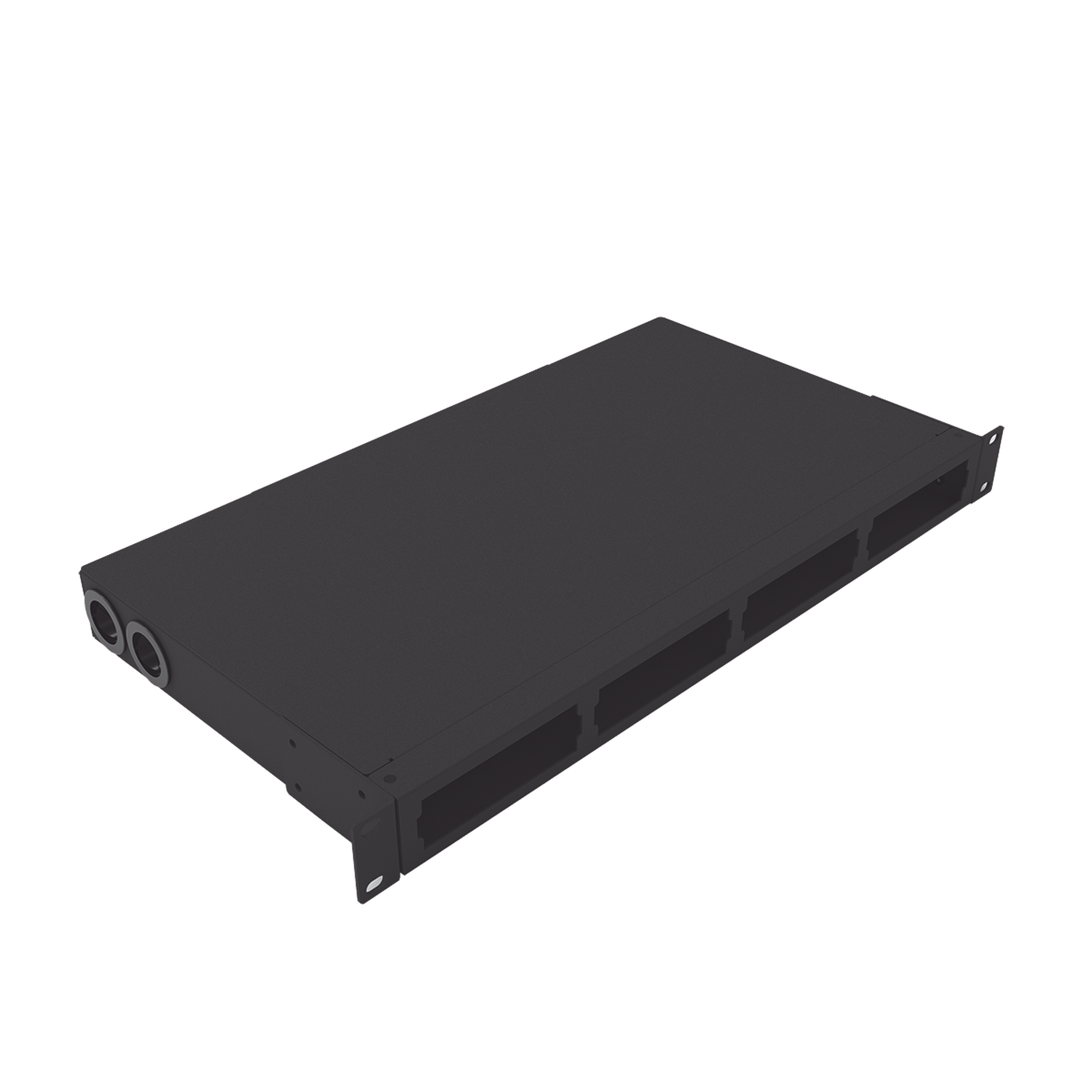 Distribuidor de fibra óptica vacio 19in, Acepta 4 placas Acopladoras de Linkedpro, hasta 48 fibras, 1UR, Incluye charola de empalme