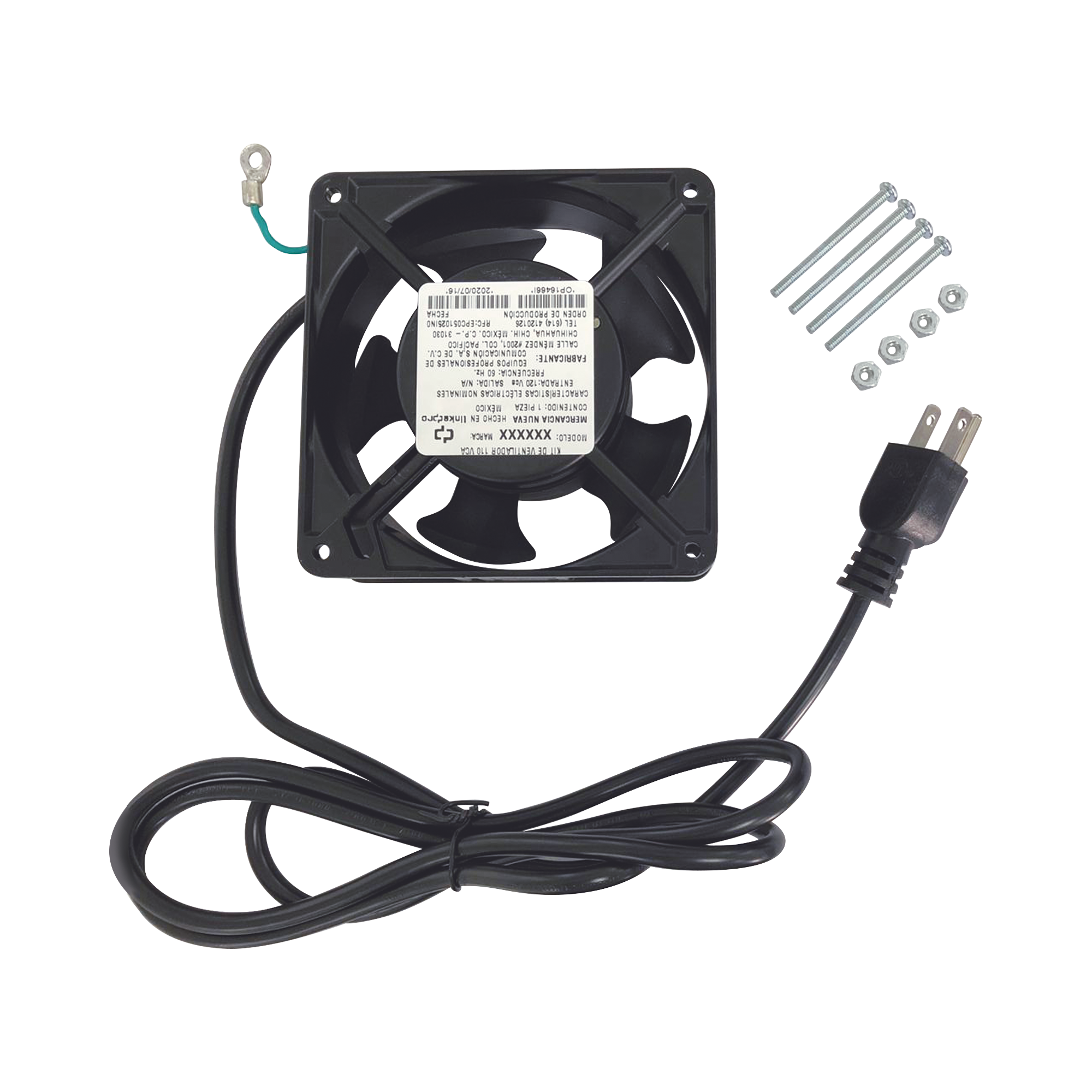 Ventilador 110 Vca de 12 x 12 cm con Cable y Clavija.