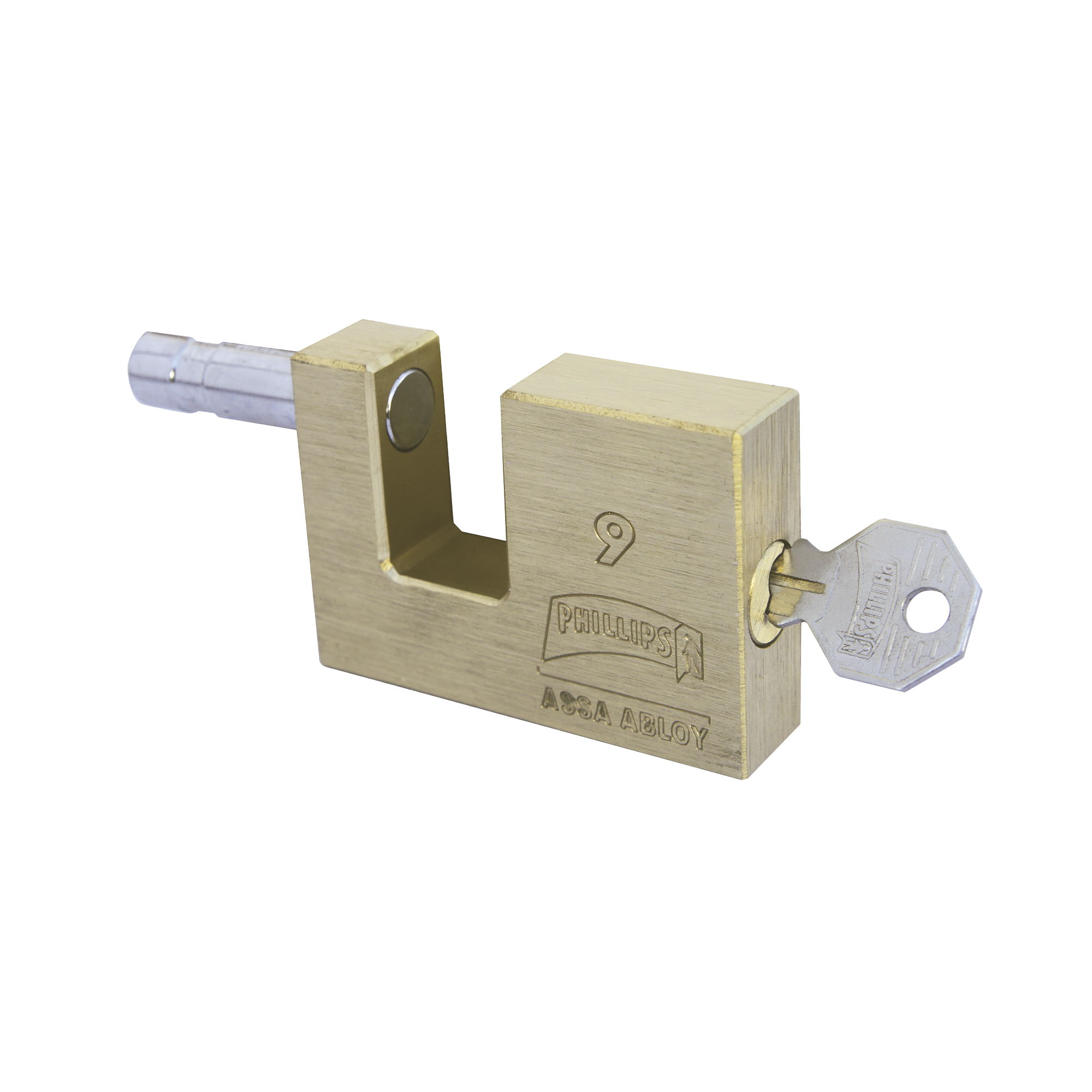Candado para Cortina Metálica # 9 / Llave PH-52 para 5 pernos de combinación / Cuerpo de Latón.