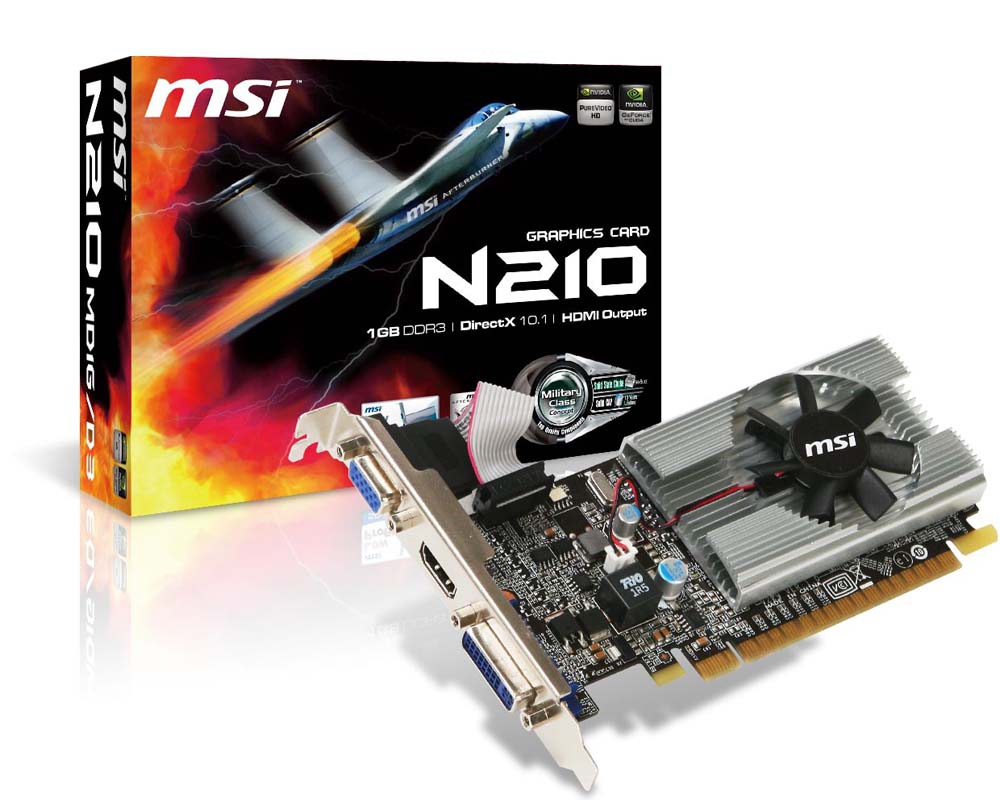 Tarjeta de Video MSI N210-MD1G/D3 - NVIDIA, GPU 210, GDDR3-SDRAM, 64 bit