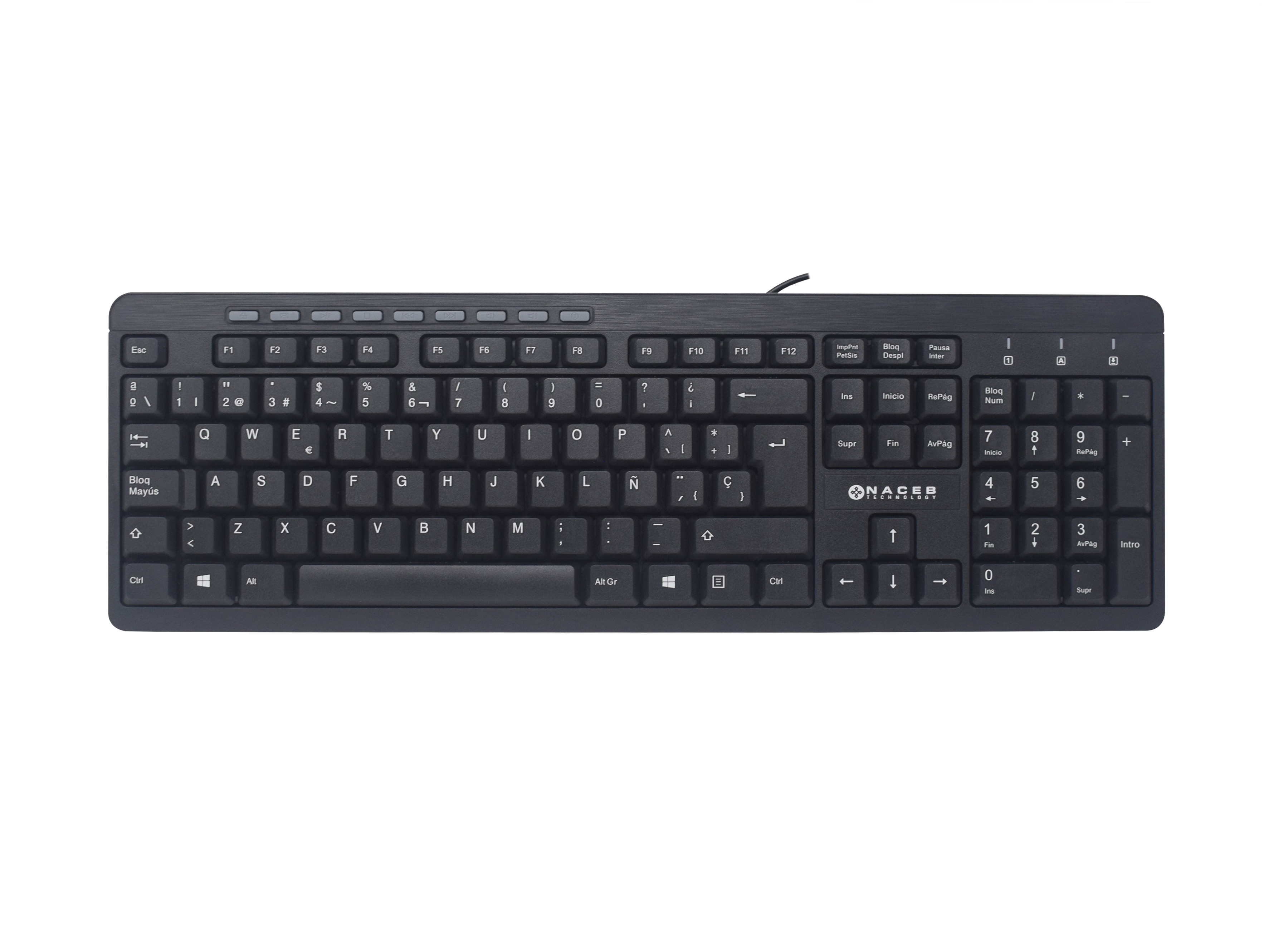 Teclado Multimedia Naceb Technology NA-0109 - Estándar, Negro, Alámbrico