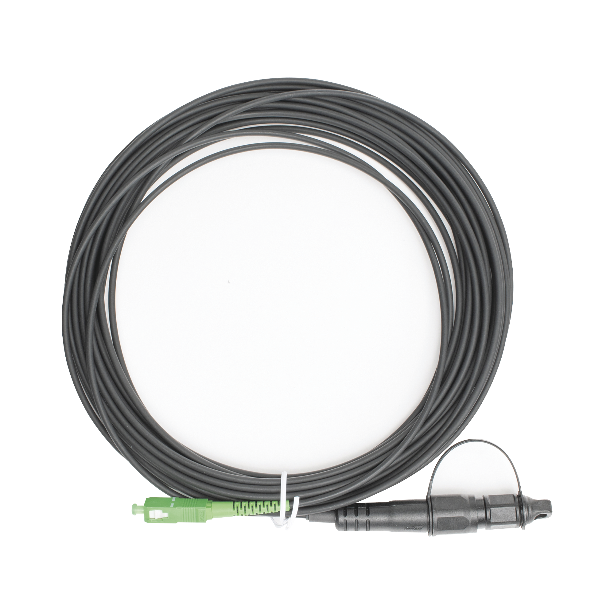 Jumper de Fibra Óptica, conector SC/APC - conexión a caja FDP460, redondo, 10 metros, forro 3 mm, G657A2, negro