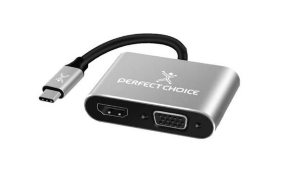 Adaptador USB-C a HDMI1+VGA PERFECT CHOICE PC-101284 - USB C, HDMI + VGA