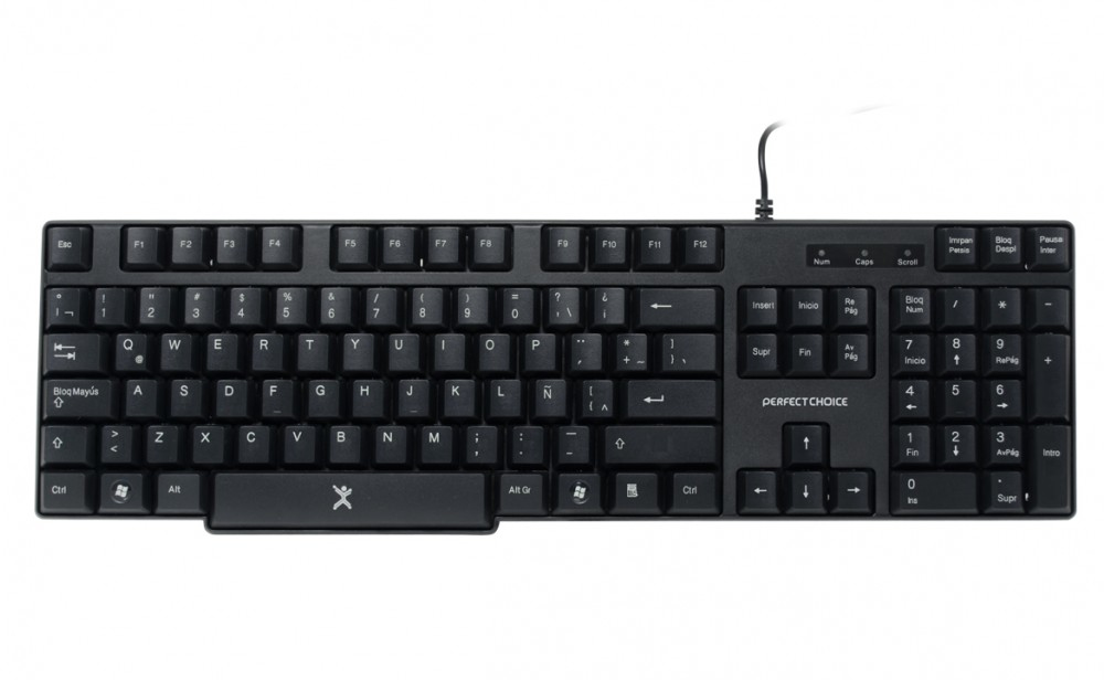 Teclado Alámbrico PERFECT CHOICE - USB, QWERTY, Alámbrico, Universal, Negro