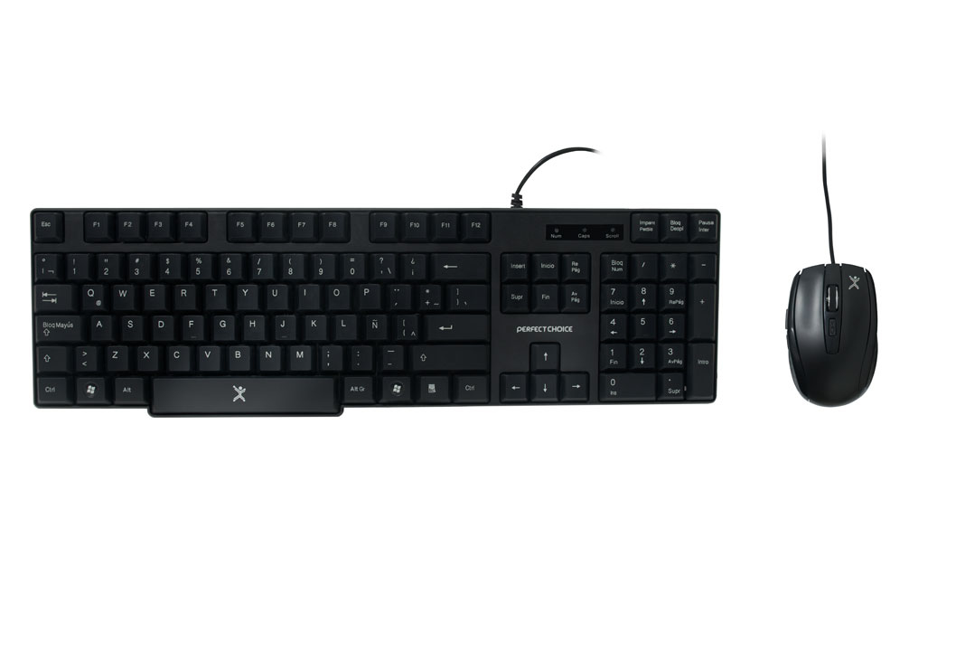 Kit de Teclado y Mouse PERFECT CHOICE - Estándar, Negro, 1200 DPI