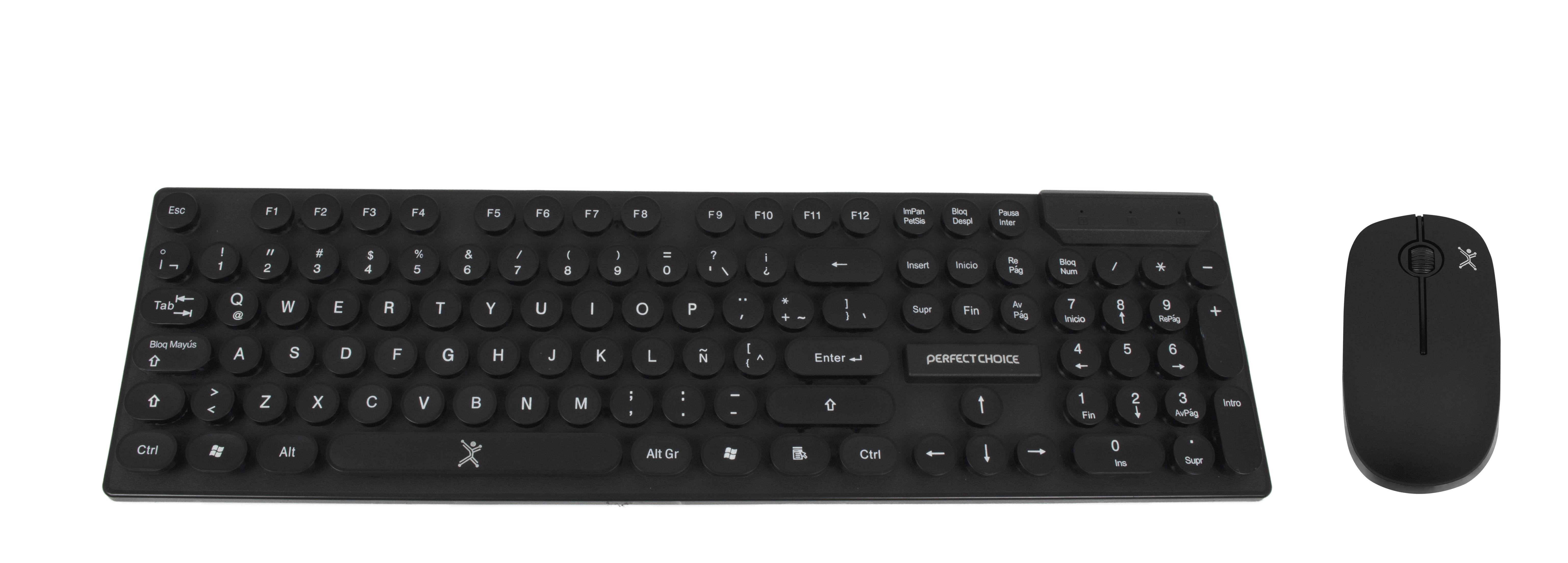 Kit Teclado y Mouse Inalámbrico PERFECT CHOICE PC-201052 - Español, Negro, 10 m, 1000 DPI