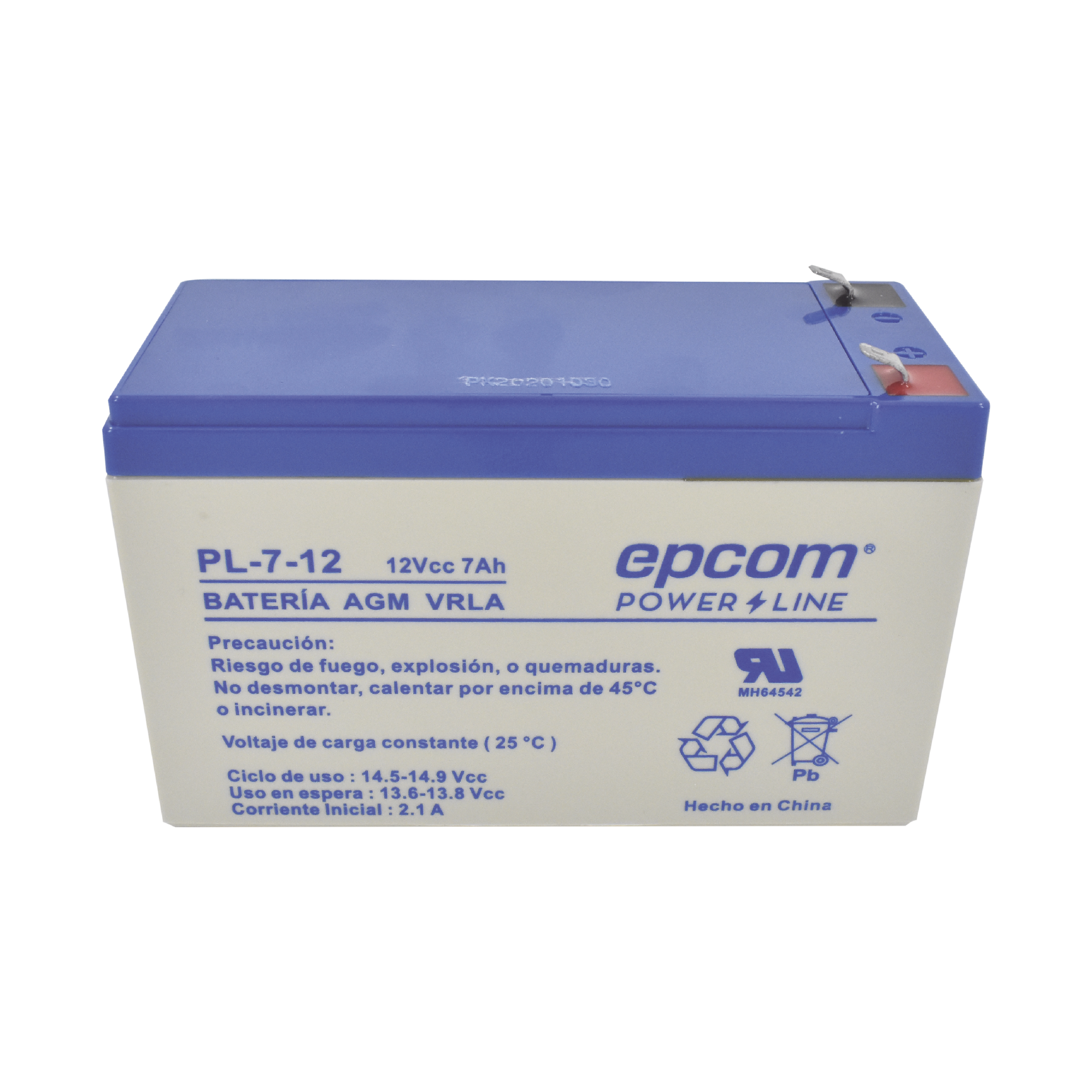 Batería 12 Vcc / 7 Ah / UL / Tecnología AGM-VRLA / Para uso en equipo electrónico Alarmas de intrusión / Incendio/ Control de acceso / Video Vigilancia / Terminales F1 / Cargador recomendado CHR-80.