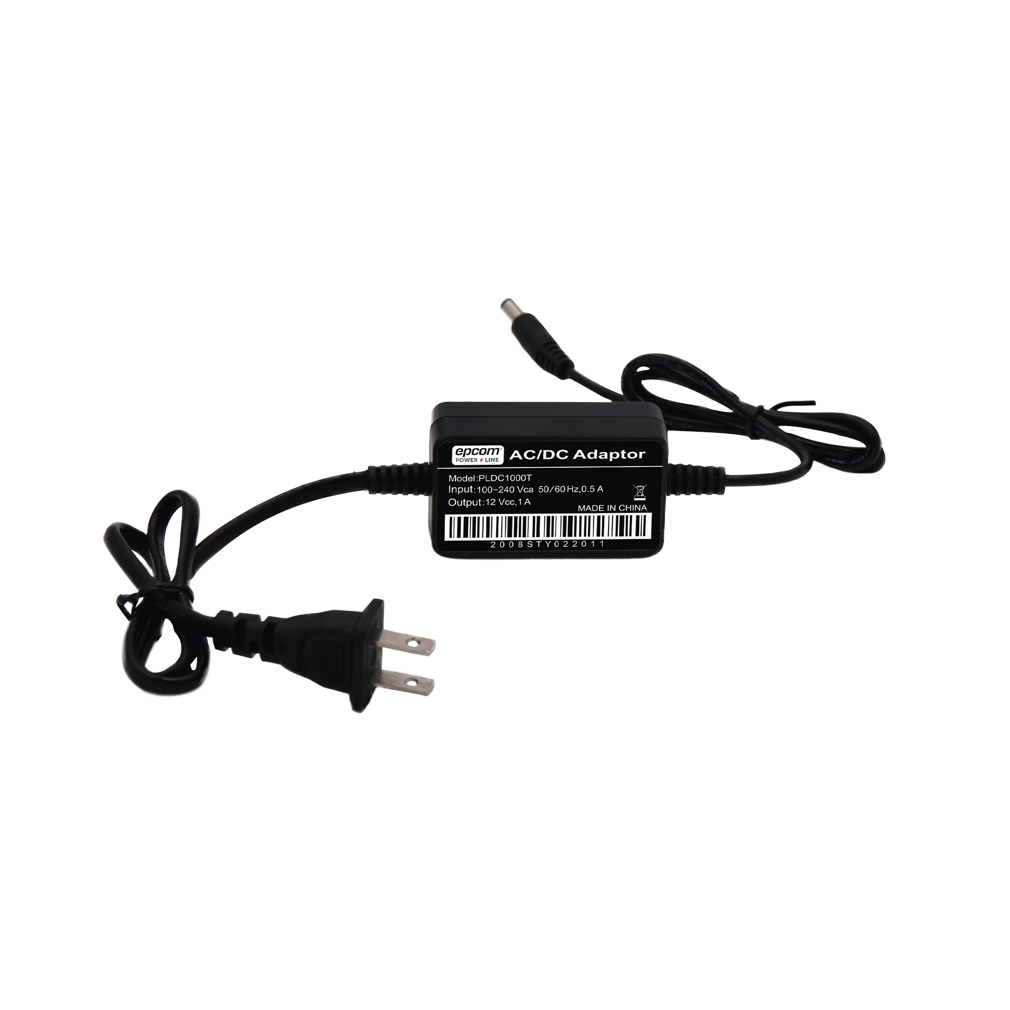 Adaptador de Pared de 12Vcc @ 1 A con cable y clavija Nema 1-15 / 0.5 metros a la toma de alimentación / 0.5 metros a la conexión del dispositivo