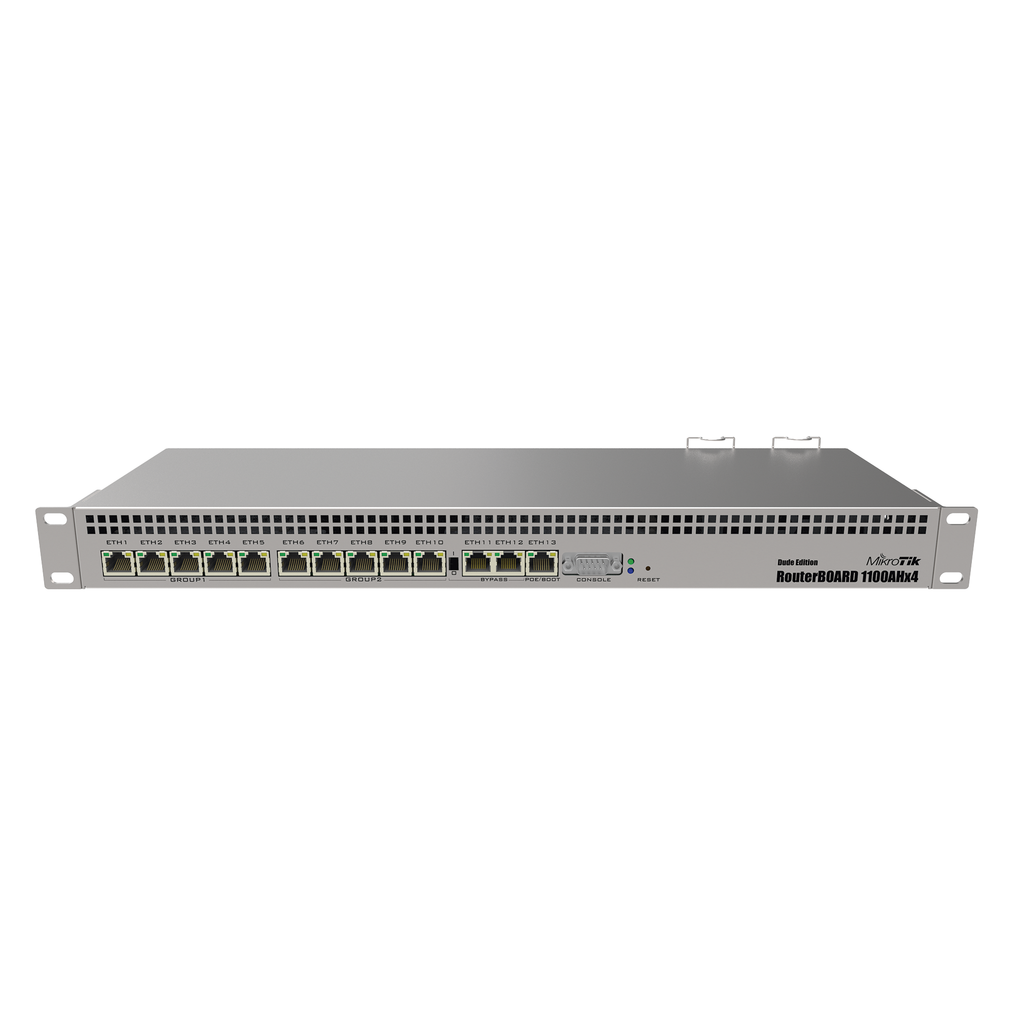 RB1100AHx4 Dude Edition, 13 Puertos Gigabit, Almacenamiento M.2 60GB para Base de Datos Dude