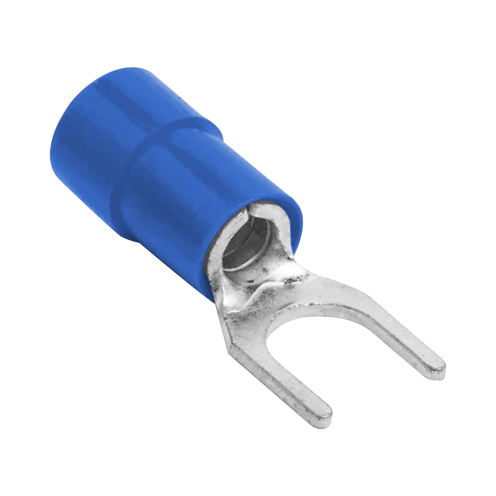 Terminal tipo horquilla ( espada ) aislada / 18 - 14 AWG / Azúl / Paquete de 25 piezas.