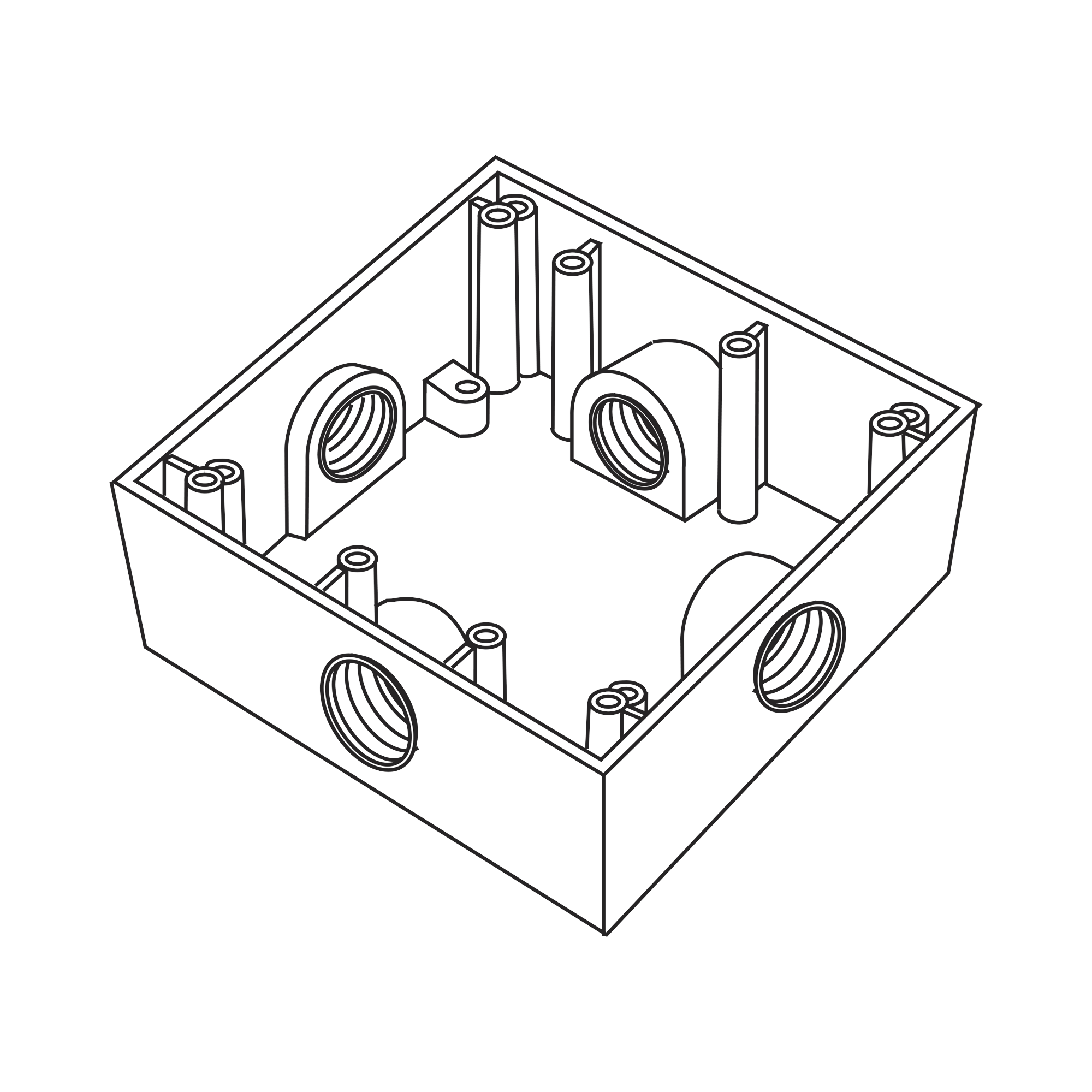 Caja Cuadrada de 3/4' (19.05 mm) a Prueba de Intemperie/ Cuenta con 4 bocas.