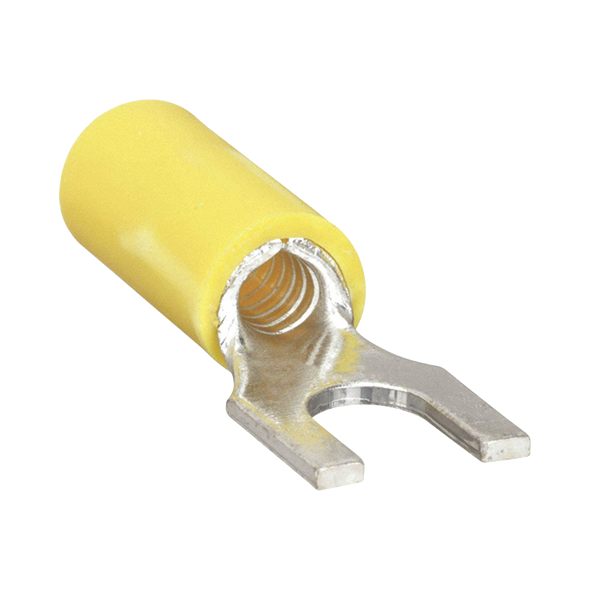 Terminal tipo horquilla ( espada ) aislada / 12 - 10 AWG / Amarillo / Paquete de 25 piezas.