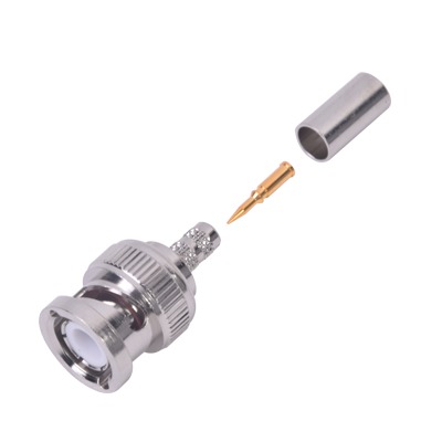 Conector BNC Macho de Anillo Plegable para Cable LMR-195, RG-58/U, RG-142, Níquel/ Oro/ Teflón.