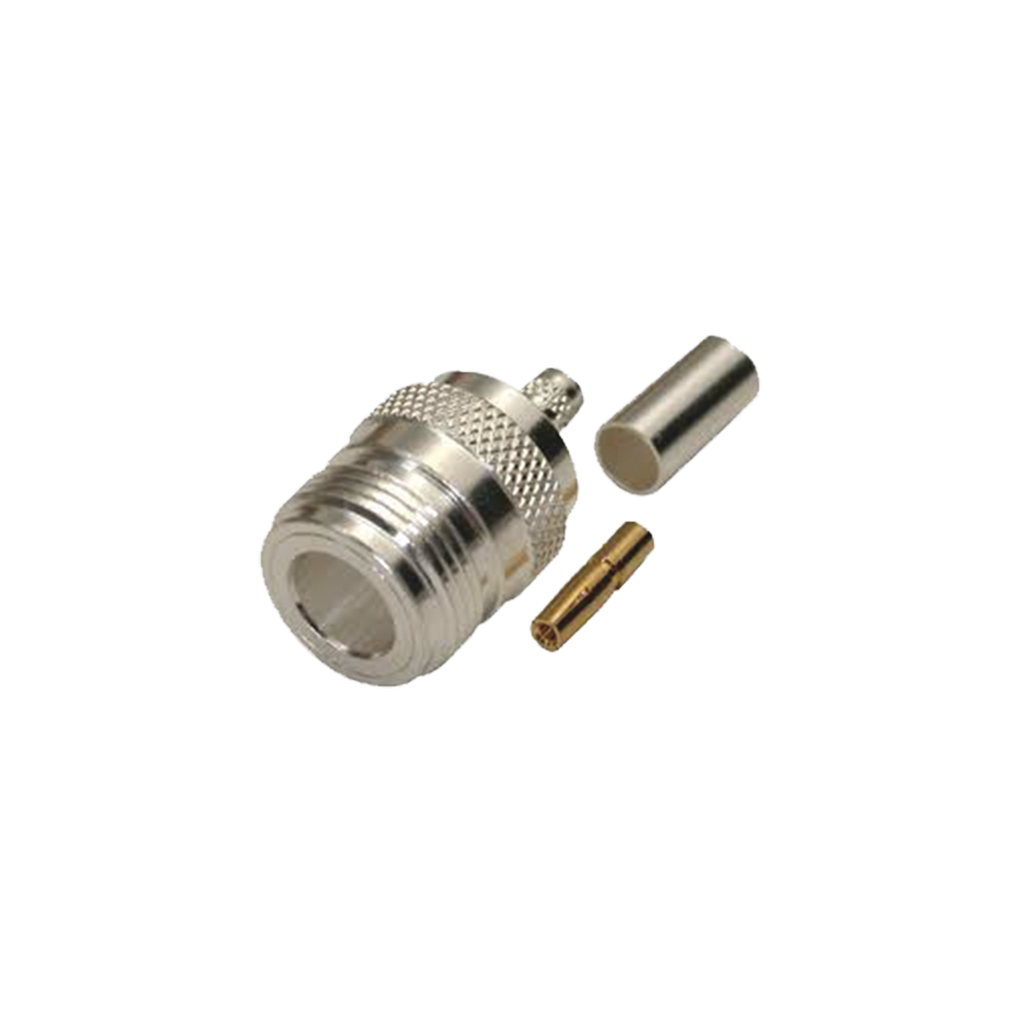 Conector N Hembra, de Anillo Plegable para Cables LMR-240, RG-8/X, 9258, Niquel/Oro/Teflón.
