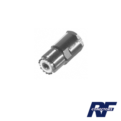 Conector UHF Hembra (SO-239) en Línea de Rosca para RG-8/U, 9913, LMR-400, Níquel/ Plata/ Teflón.
