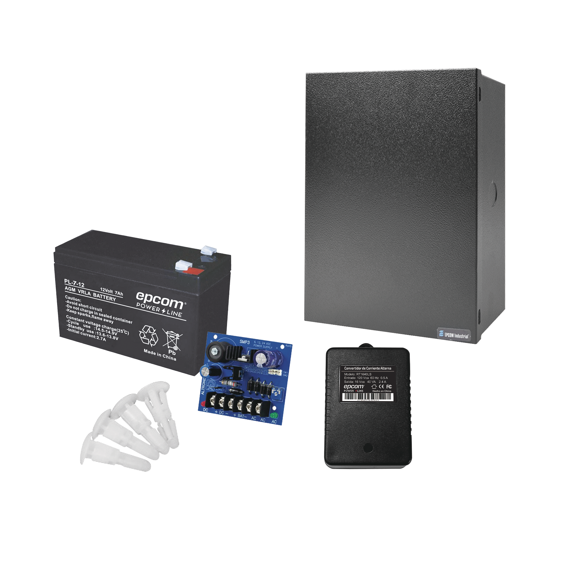 Kit de fuente de poder ALTRONIX ( SMP3 ) , con salida de 12 Vcc a 2.5 A, incluye transformador y batería de  7 Ah
