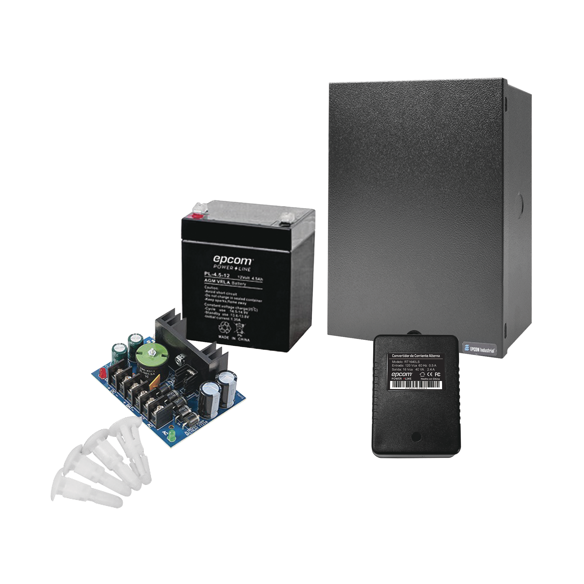 Kit con fuente ALTRONIX de 12 Vcc a 4 Amper, incluye transformador y batería de 4.5 Amper