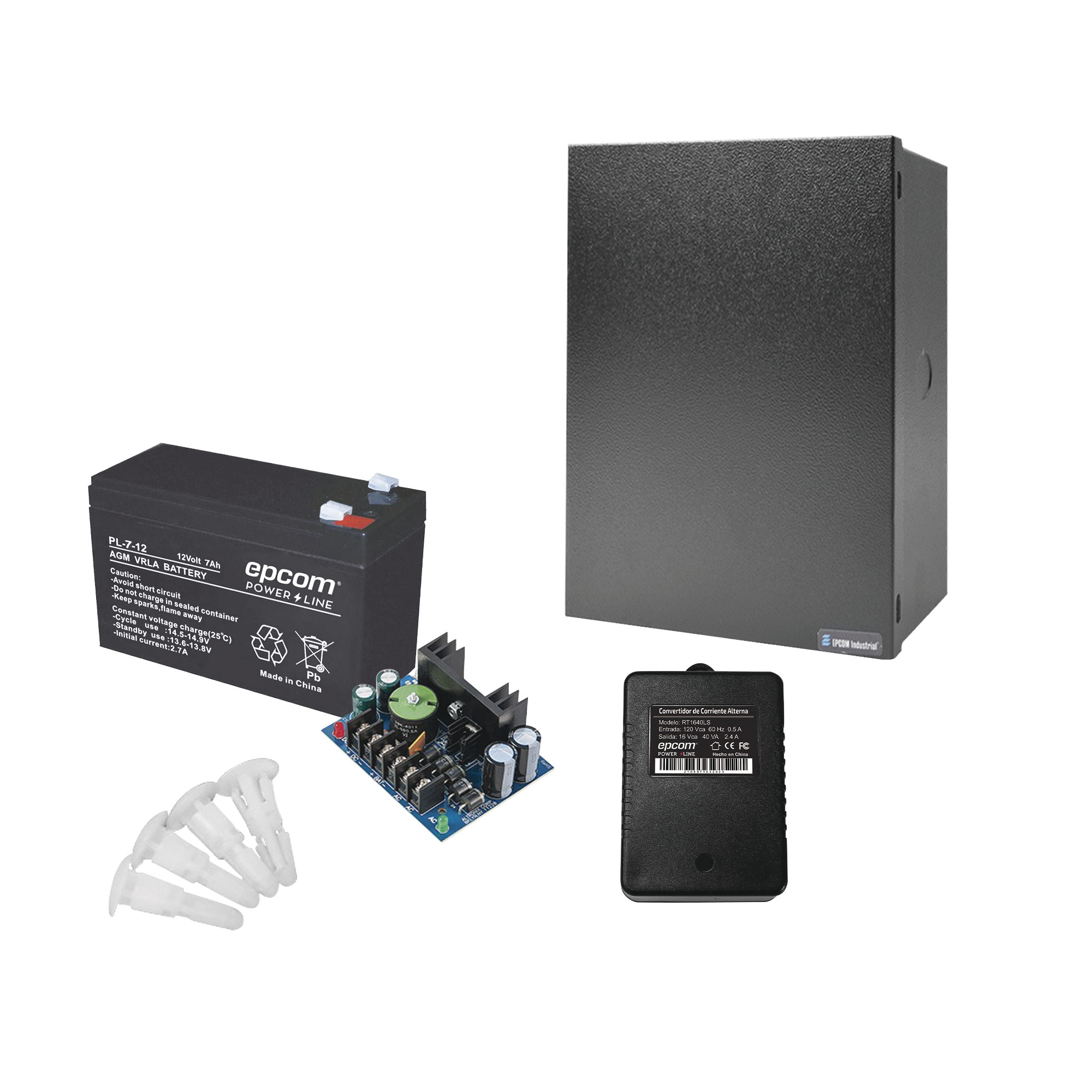 Kit con fuente ALTRONIX de 12 Vcc a 4 Amper, incluye transformador y batería de 7 Amper