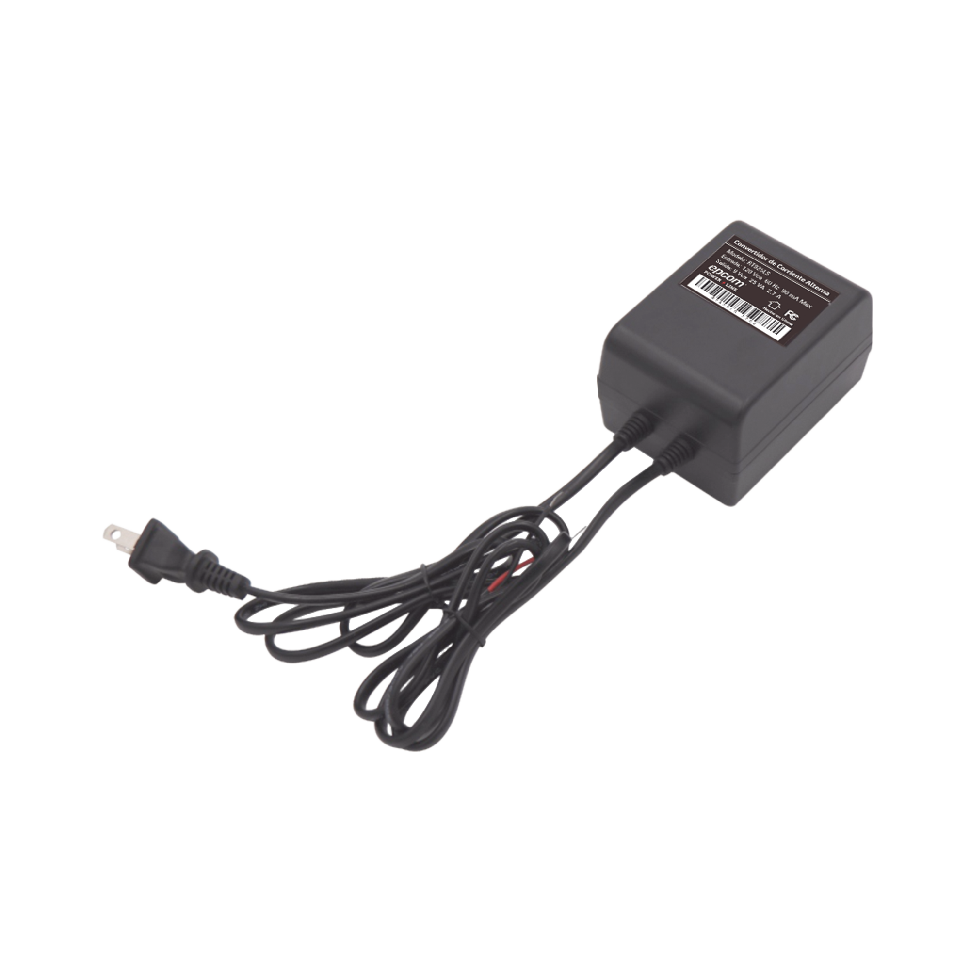 9 Vca / 2.7 A / 25 VA / Transformador / Voltaje de entrada 120 Vca / Para Usos Múltiples / Video Vigilancia, Acceso, Asistencia, Alarmas, Bocinas, Etc.