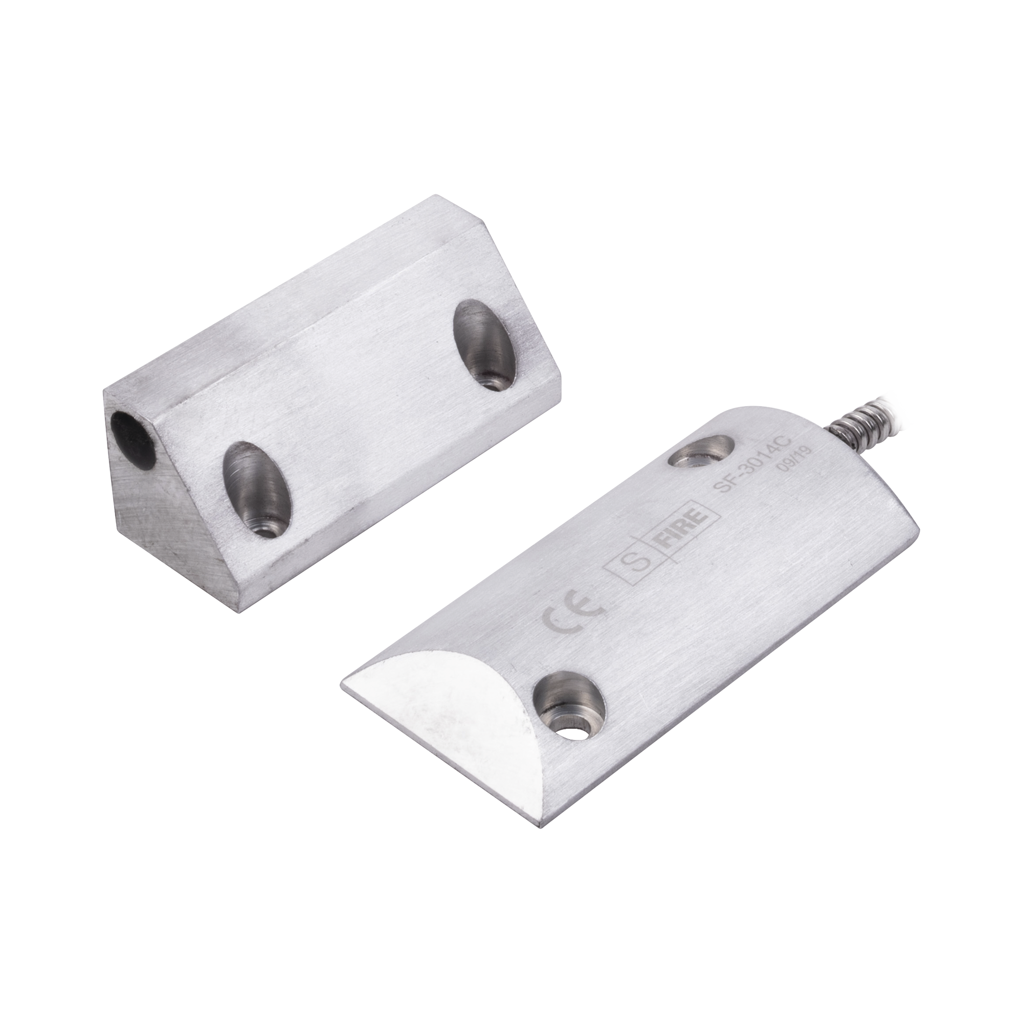 Contacto Magnético para Piso, Salida Dual NC/NA, GAP 75mm, Cubierta de Aluminio con 55cm de Cable Blindado