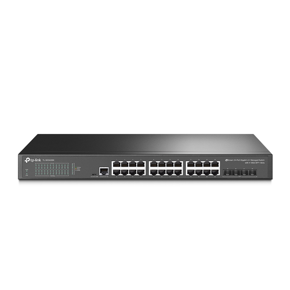 Switch TP-LINK SG3428X (TL-SG3428X) - 24 puertos, puertos 10/100/1000 Mbps, L2+ con 4 ranuras 10GE SFP+