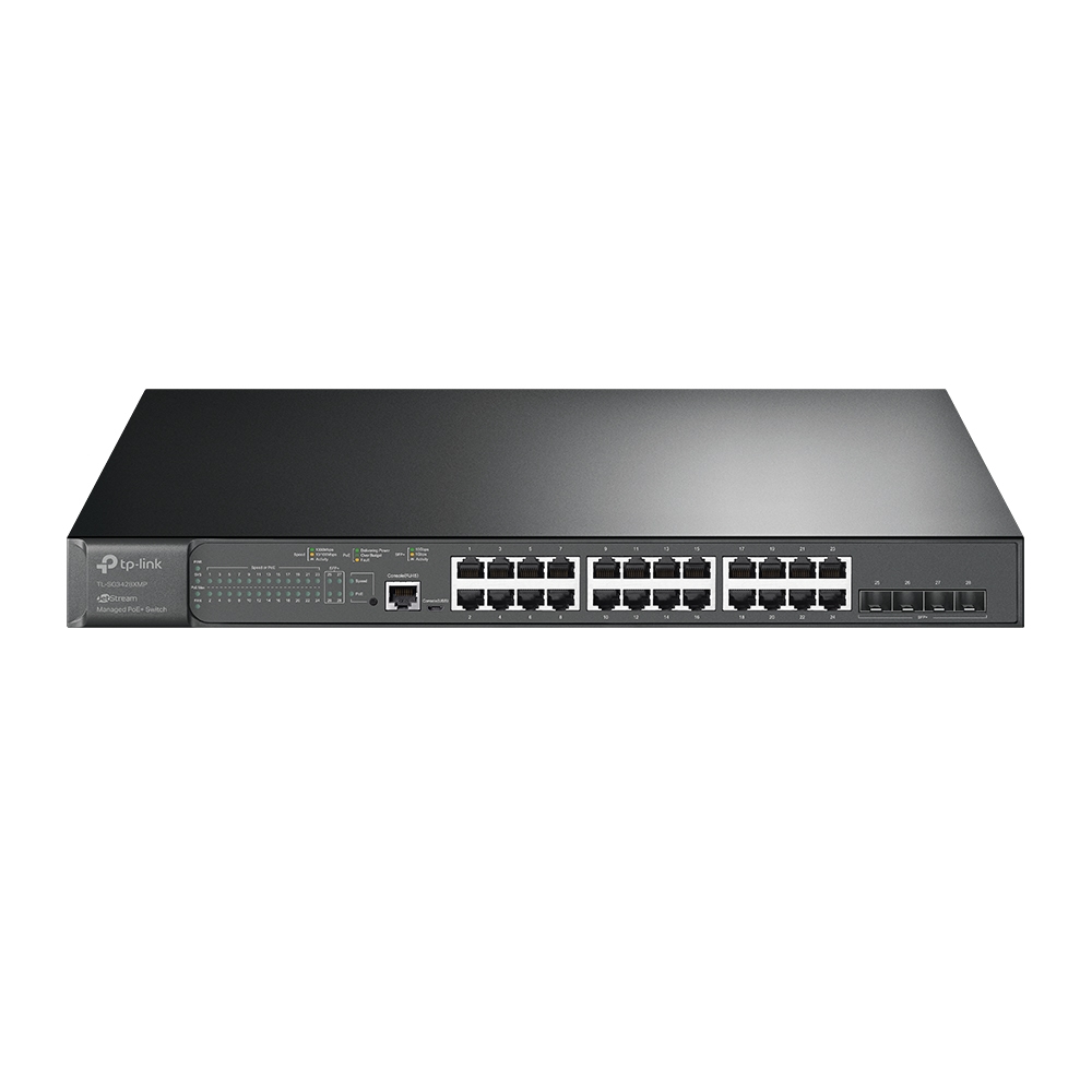 Switch JetStream  Gigabit TP-Link Administrable L2 SG3428XMP (TL-SG3428XMP) de (24) puertos 10/100/1000 Mbps y (4) 10 GE SFP +L2+con  POE - 