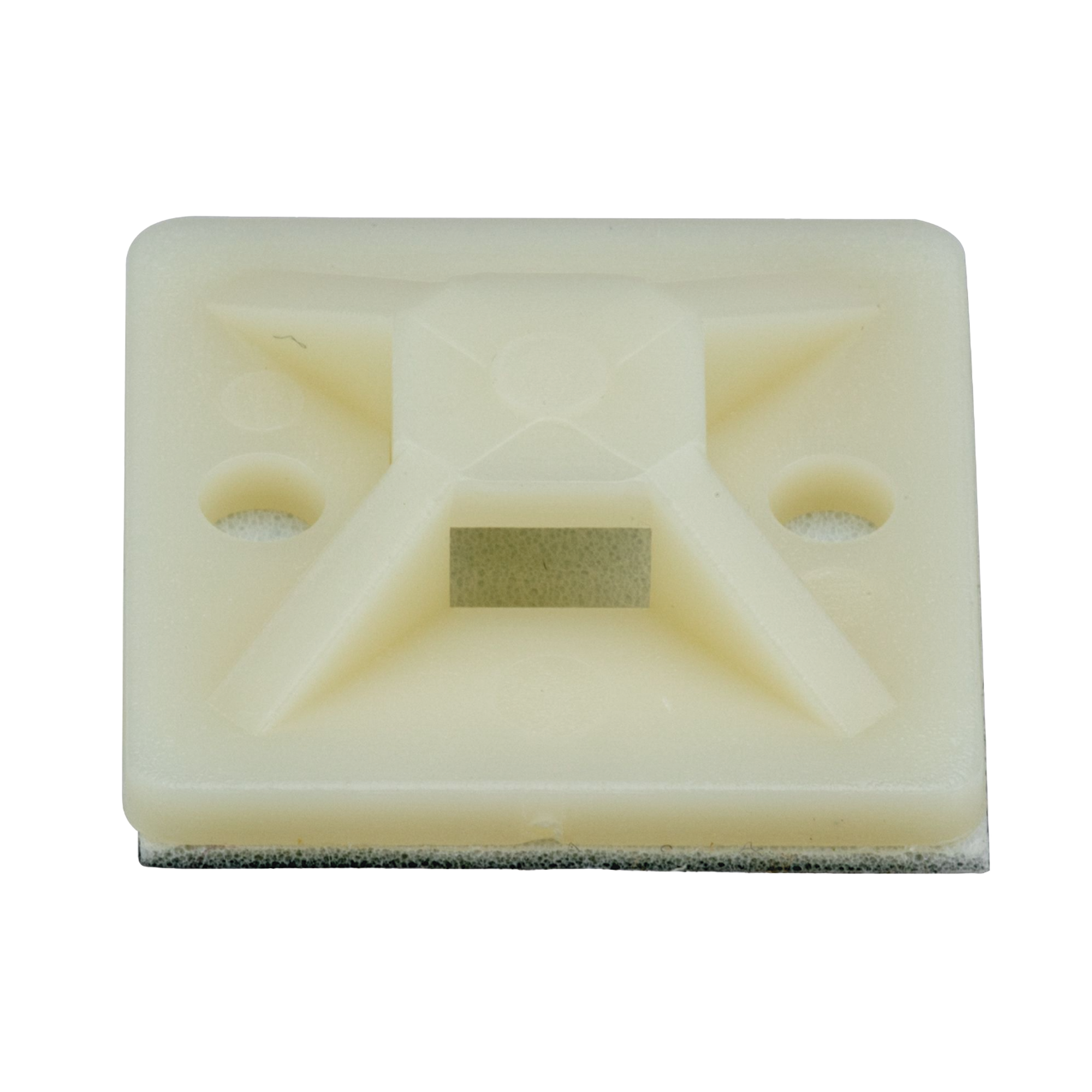 Montaje-Sujetador Adhesivo de 4 Vías de 3/4' x 3/4' x 1/4', Color Natural,  Nylon 6.6 Retardante de Llamas V-2, Paquete de 100pz