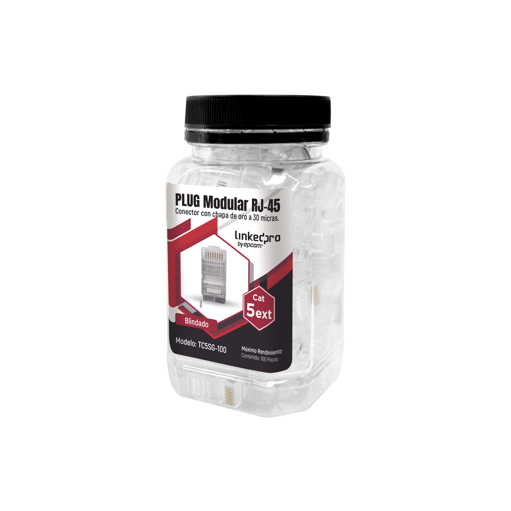 Bote con 100 Piezas de Plug Modular RJ45 Cat5e blindado, chapado de oro a 30 micras para durabilidad extrema CON PIN DE TIERRA