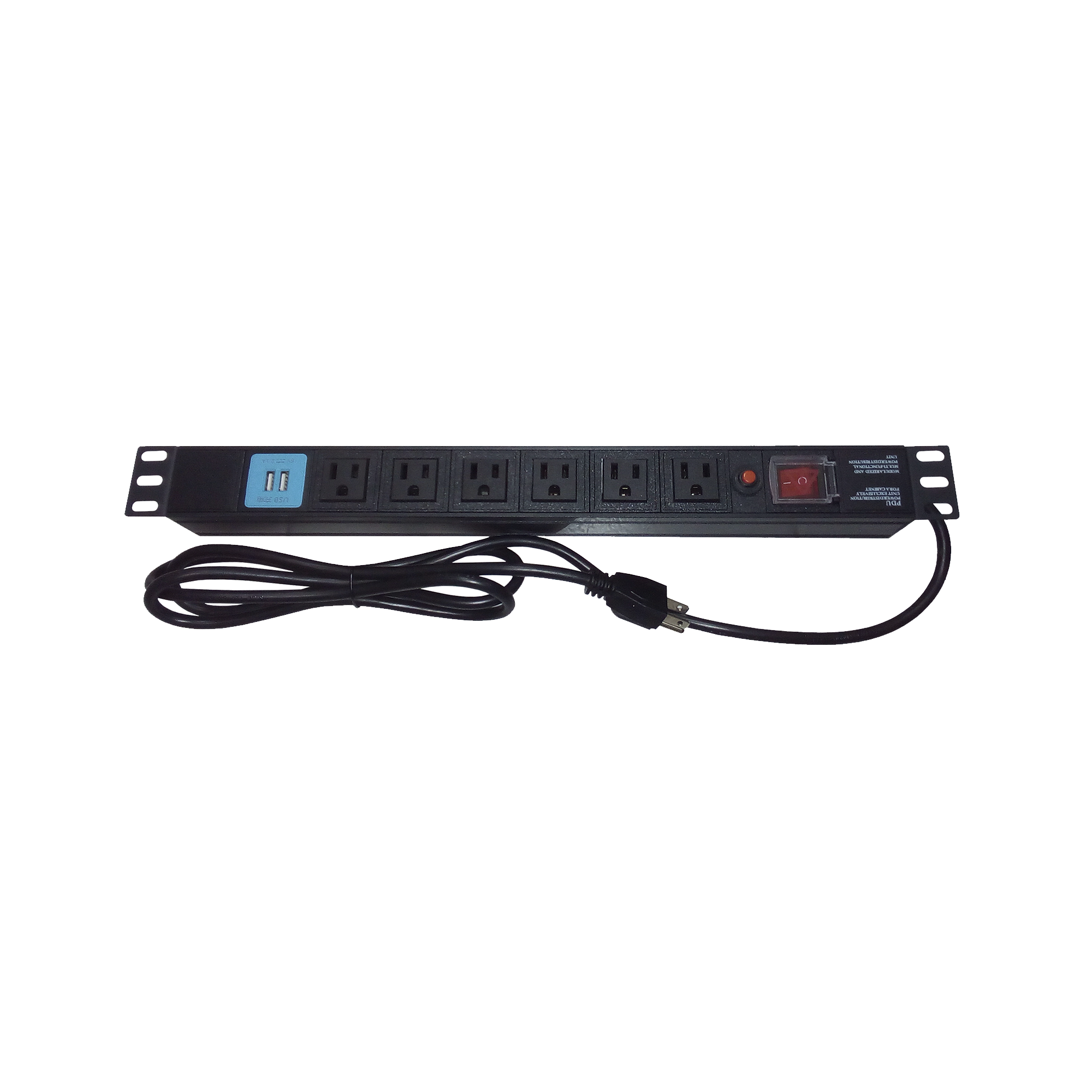 Tomacorriente Horizontal (PDU) de 6 contactos (NEMA 5-15R) + 2 USB para instalación en Rack de 19', 1UR, 125 Vca/ 15 A (THE0040091001001)
