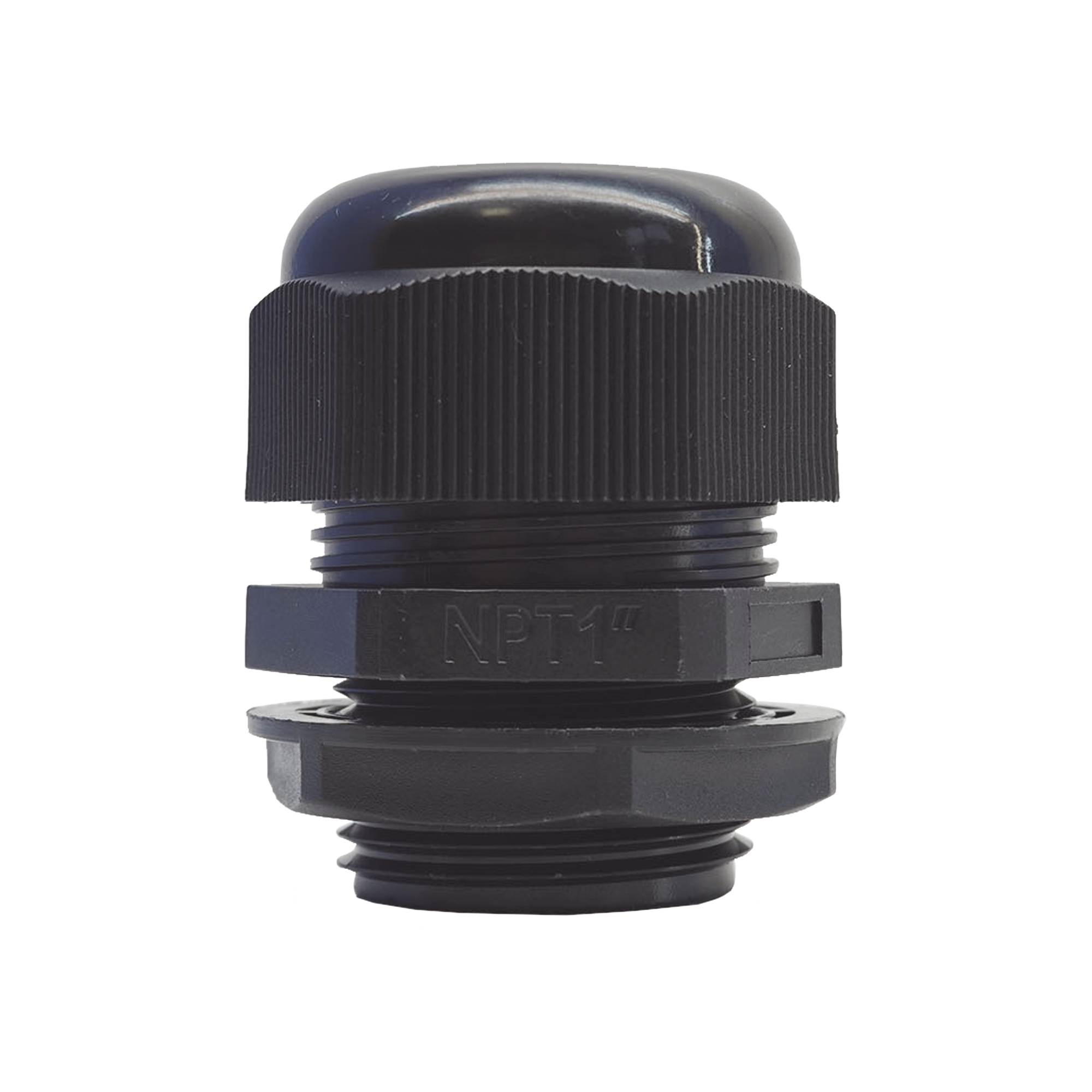 Conector Plástico Negro Tipo Glándula para Rosca NPT 1'