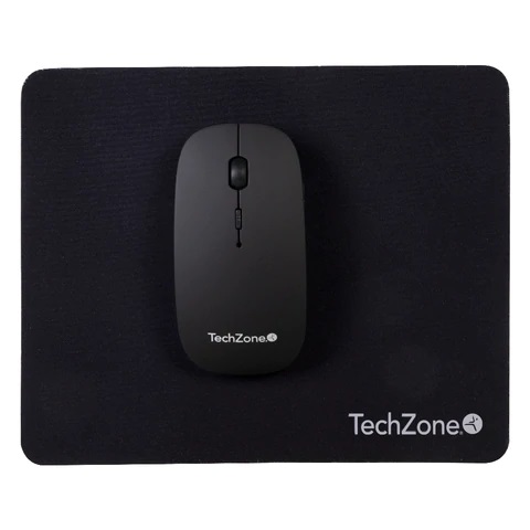 Mouse Slide Black inalámbrico de batería recargable TechZone - 1600 DPI's, 4 botones, texturizado en rubber, mousepad de regalo, 1 año de garantía.