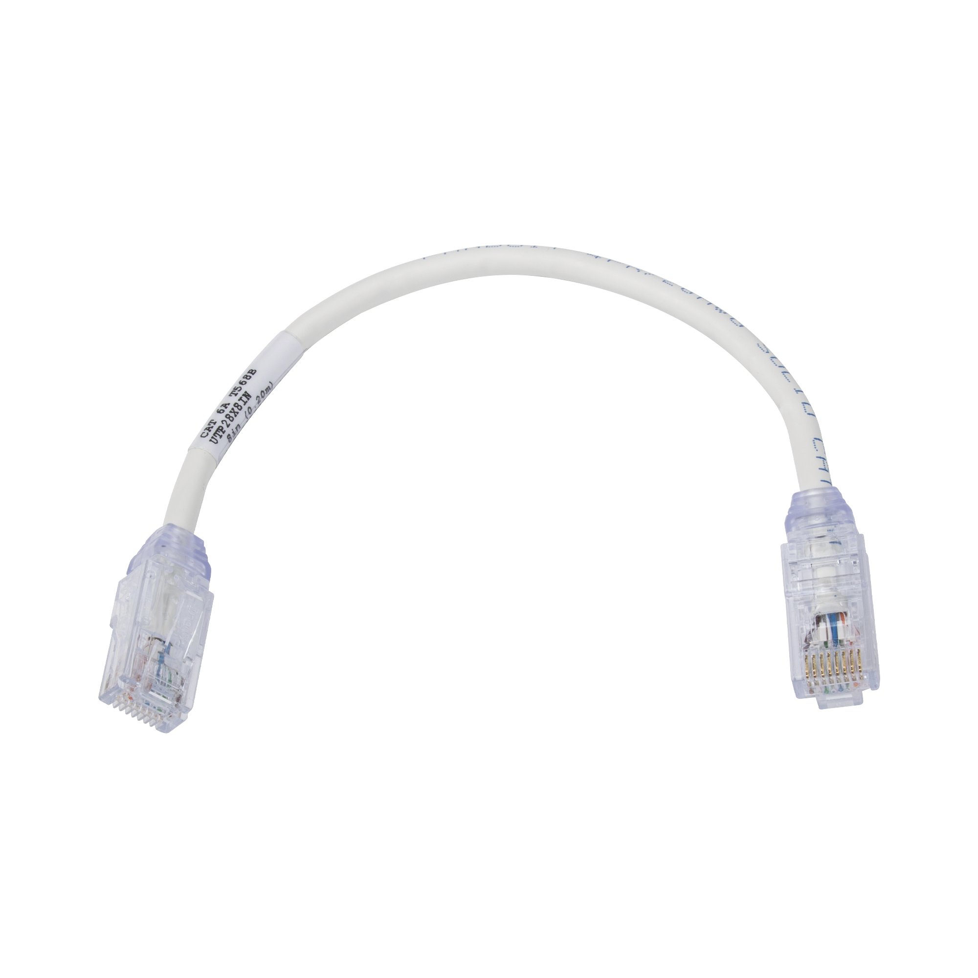 Cable de Parcheo UTP, Cat6A, Diámetro Reducido (28 AWG), CM/LSZH, Color Blanco Mate, 8in (20.3cm)