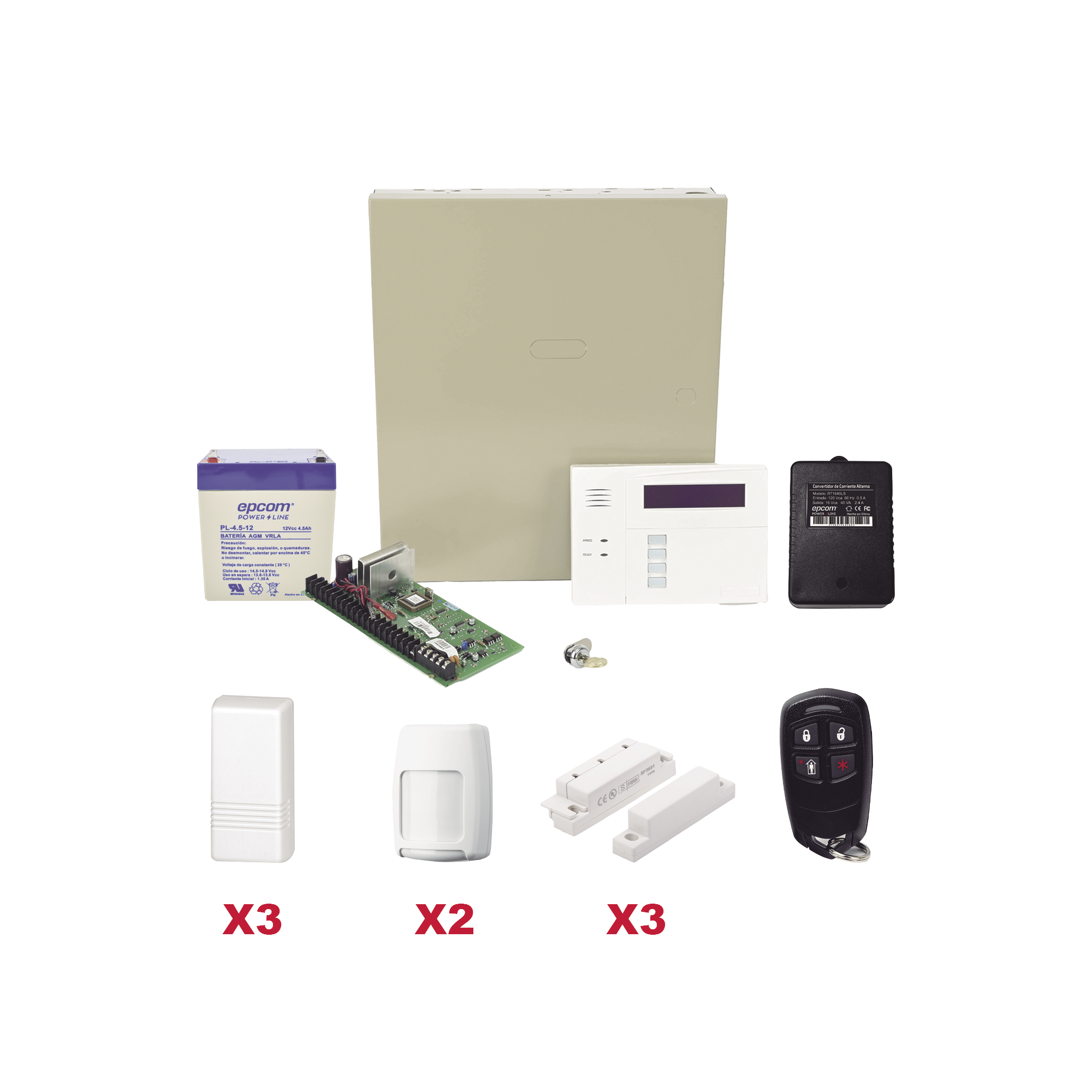 Kit inalámbrico / Panel VISTA48LA con teclado 6160RF receptor inalámbrico / 3 contactos 5816 / 2 PIR 5800PIR / 1 Llavero inalambrico Bateria y Transformador