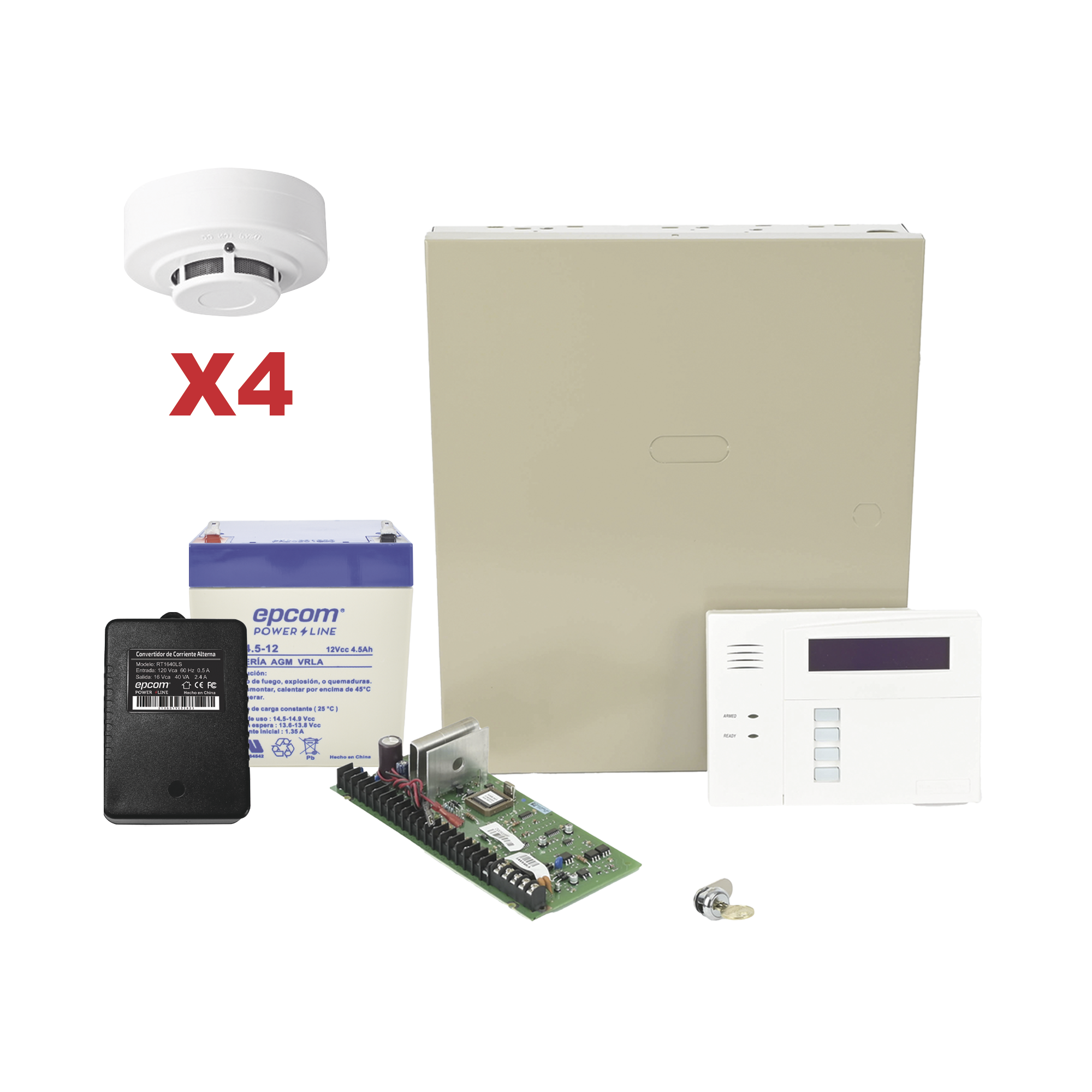 Kit de Panel de Alarma VISTA48LA con Gabinete, Batería y Transformador / 4 Sensores de humo