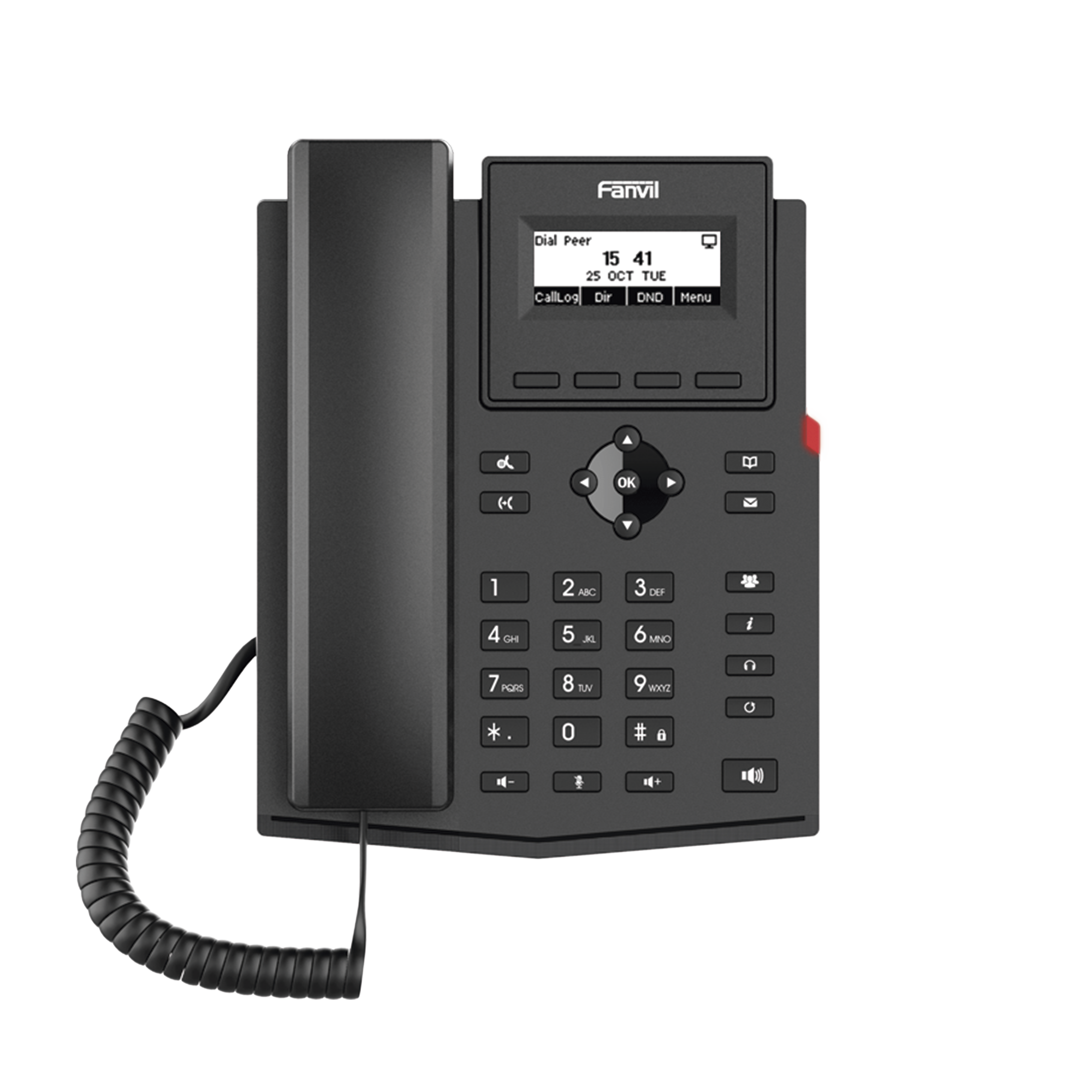 Teléfono IP empresarial para 2 lineas SIP con pantalla LCD,  Puertos Gigabit, Códec Opus, conferencia de 3 vías, PoE.