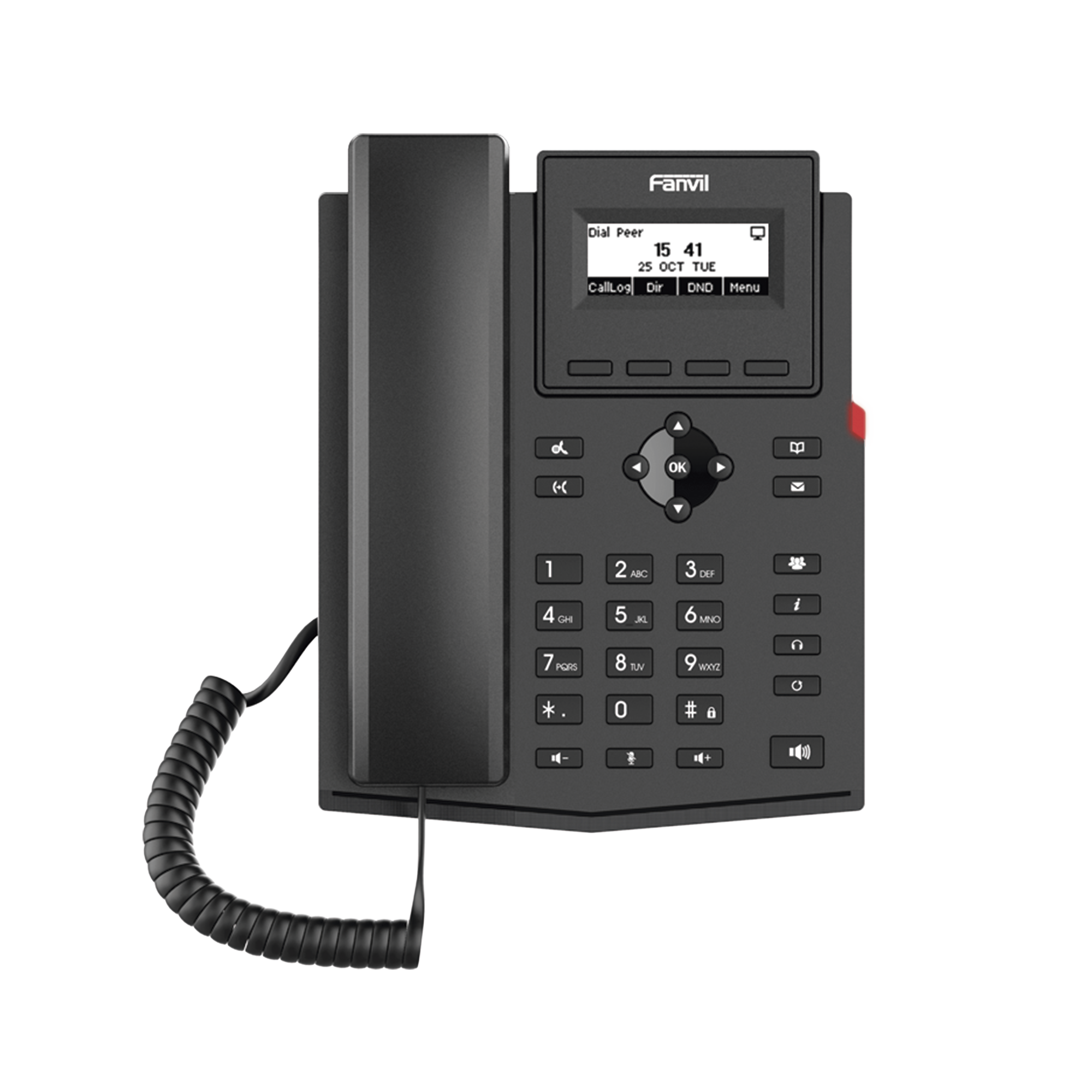 Teléfono IP empresarial para 2 lineas SIP con pantalla LCD, Códec Opus, conferencia de 3 vías, PoE.