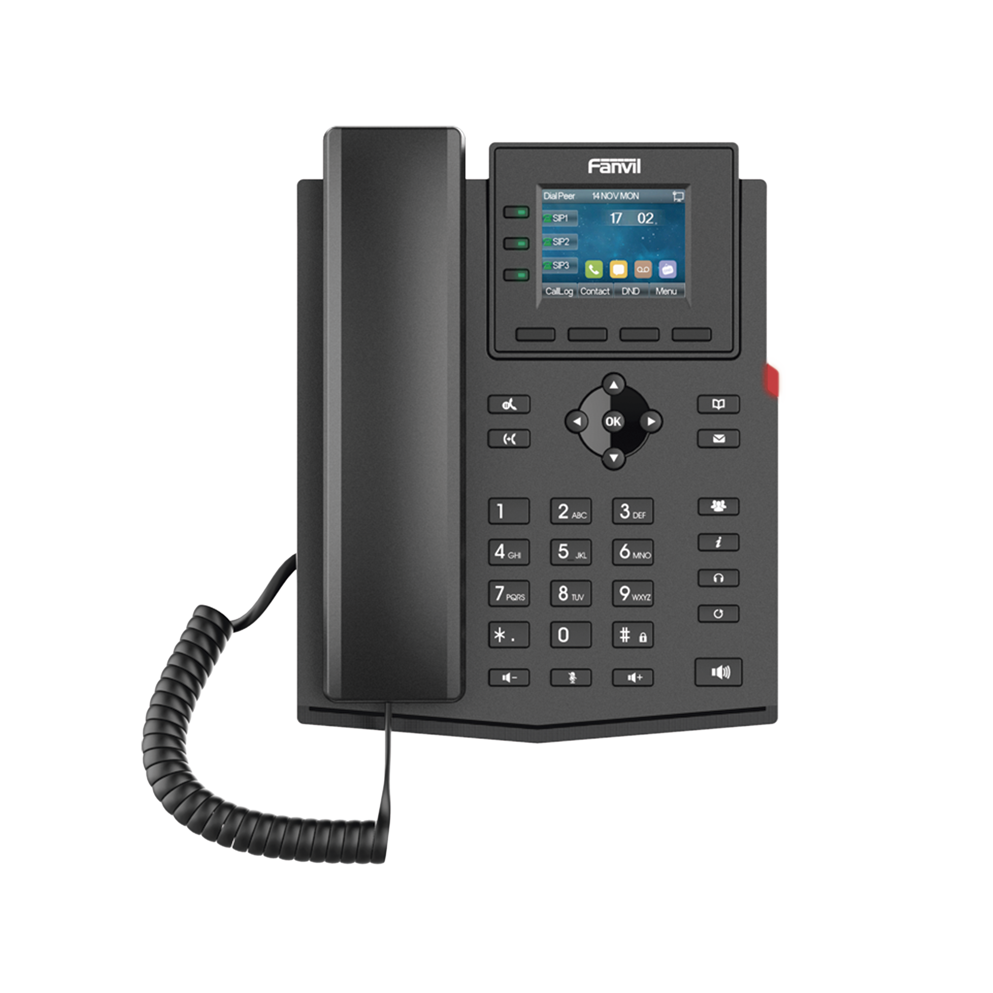 Teléfono IP empresarial para 4 líneas SIP con pantalla LCD de 2.4 pulgadas a color, Opus y conferencia de 3 vías, PoE.