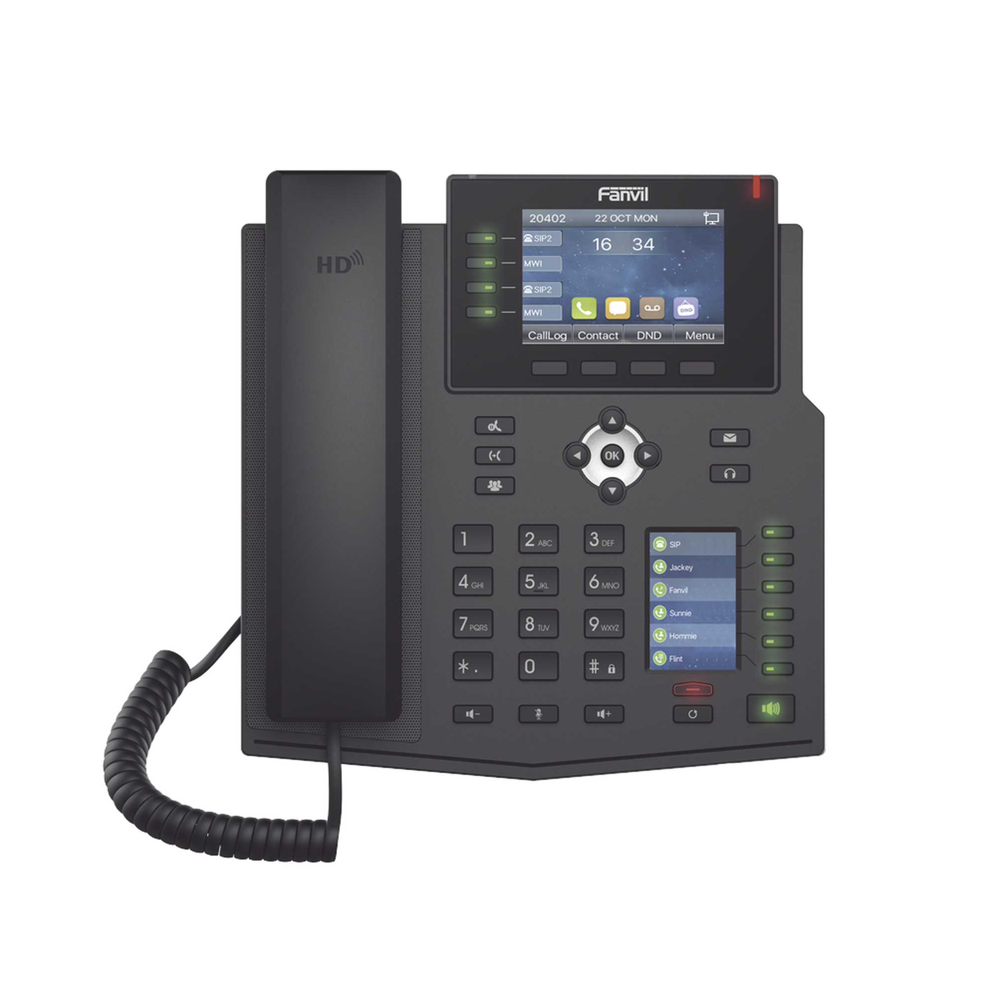 Teléfono IP Empresarial con Estándares Europeos, 16 líneas SIP con pantalla LCD a color 3.5', 30 teclas DSS/BLF, puertos Gigabit, IPv6, Opus y conferencia de 3 vías, PoE/DC