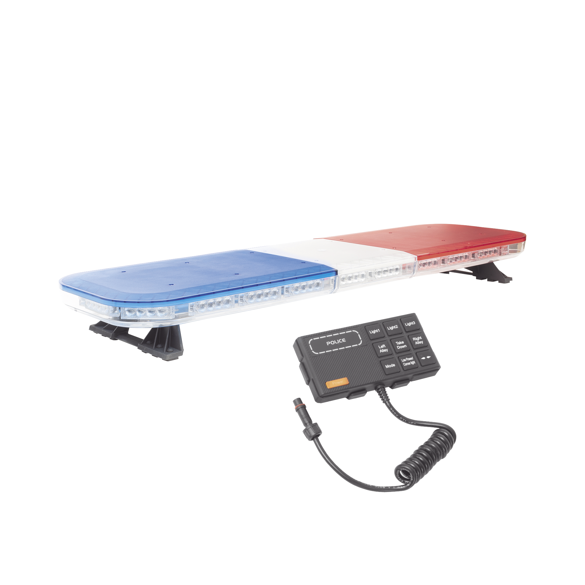Barra de luces de 47' rojo/azul, 88 LED, con control de tráfico en color rojo/azul, ideal para equipar unidades de seguridad pública