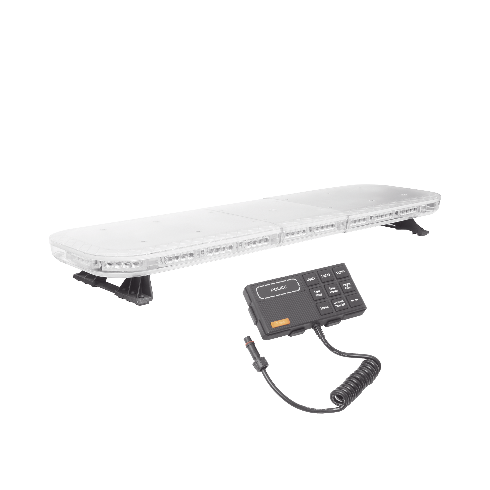 Barra de luces de 47' rojo/azul, 88 LED, con control de tráfico en color ámbar, ideal para equipar unidades de seguridad publica