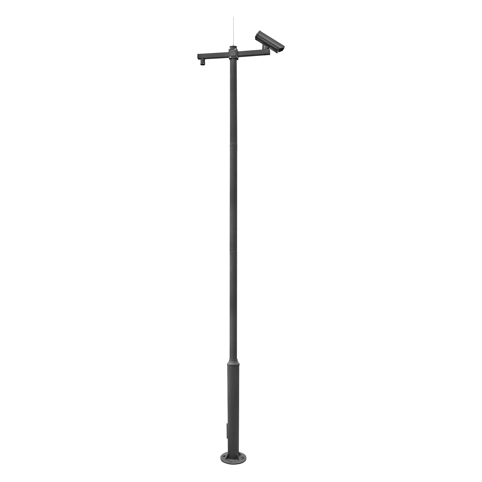 Poste Seccionado de 6 Metros / Especializado para la Instalación de Videovigilancia / Incluye Base de Cimentación y Brazo para Cámara PTZ / Color Negro