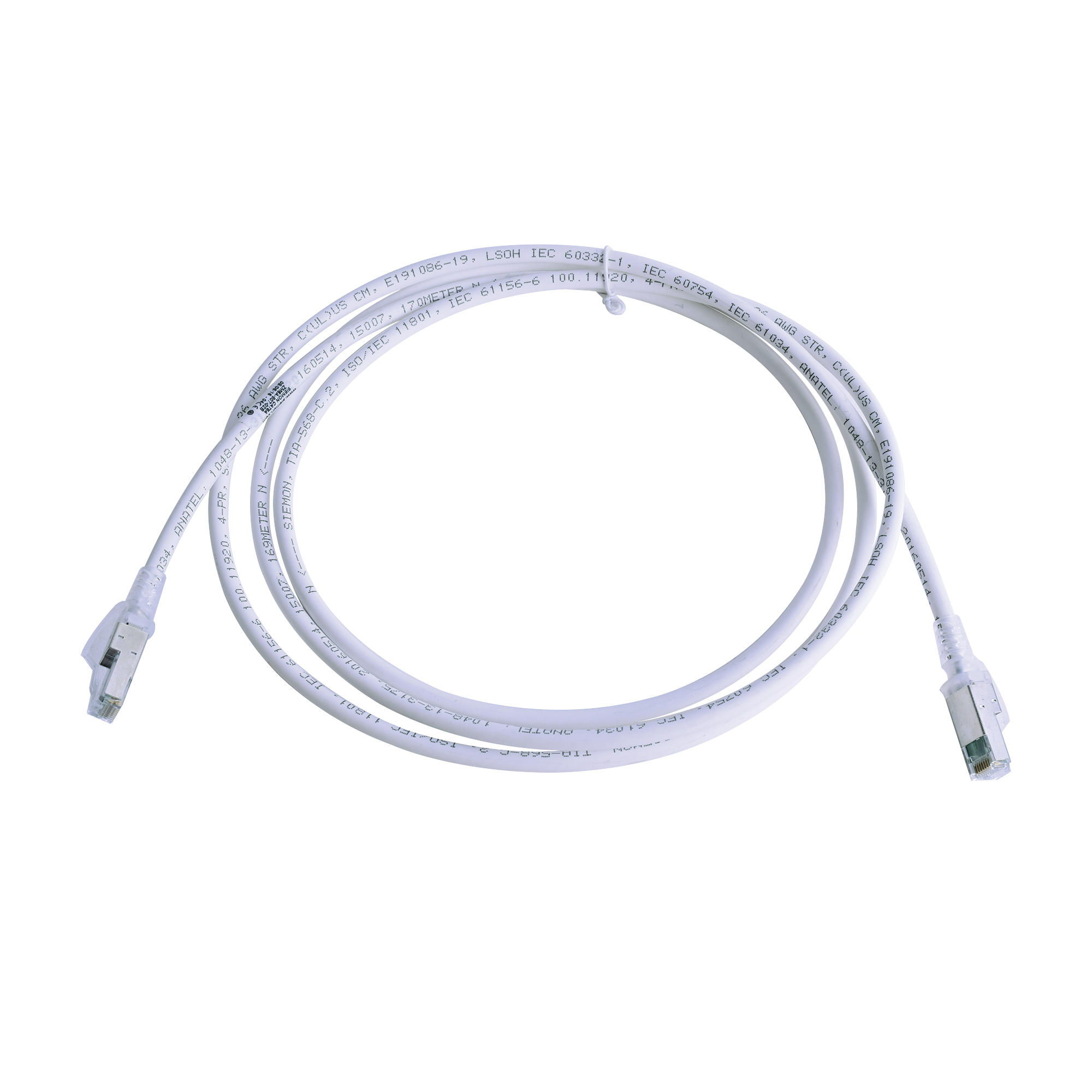 Patch Cord Z-MAX Cat6A S/FTP, CM/LS0H, 7ft, Color Blanco, Versión Bulk (Sin Empaque Individual)